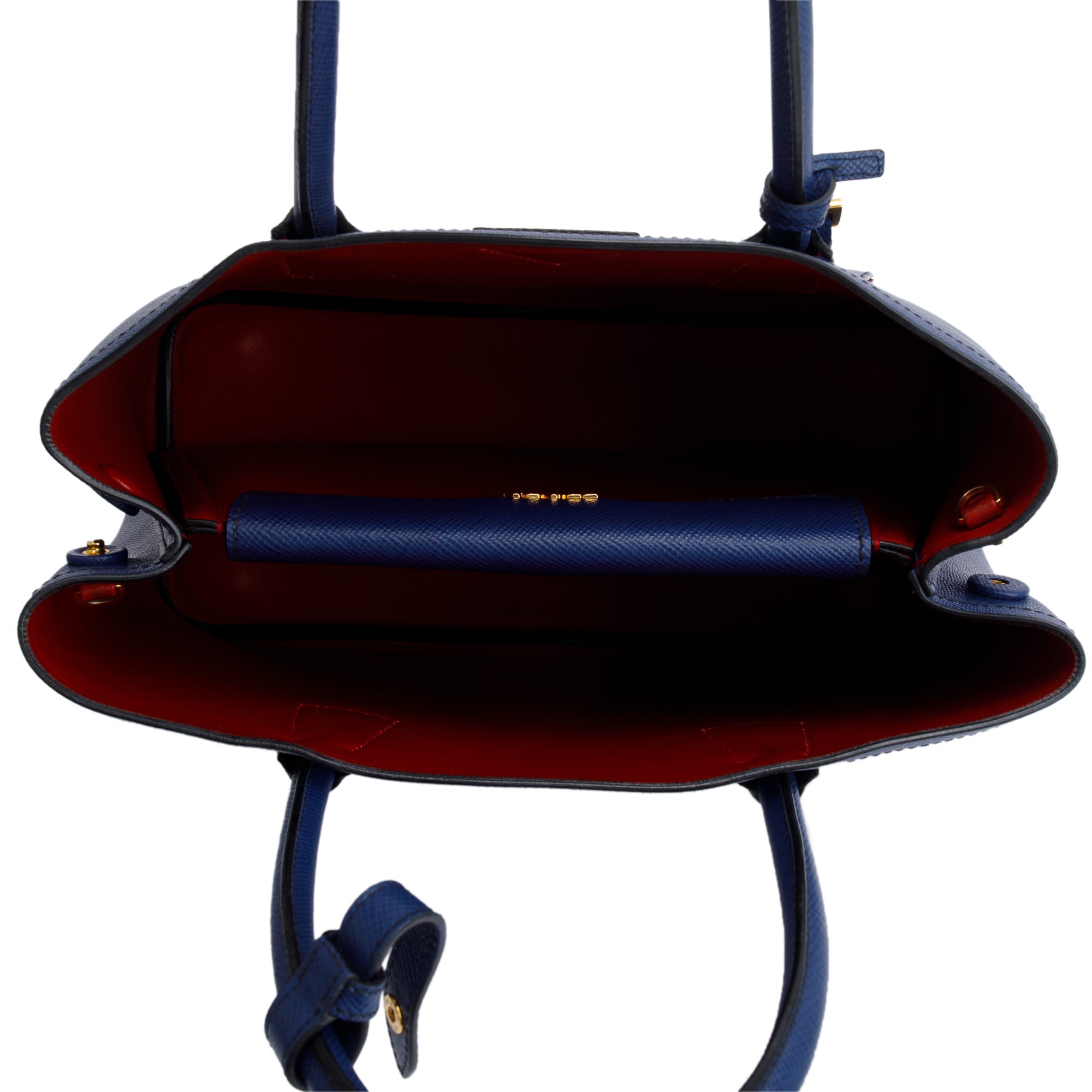 Prada Blue Saffiano Lux Medium Cuir Double Tote w/ Strap