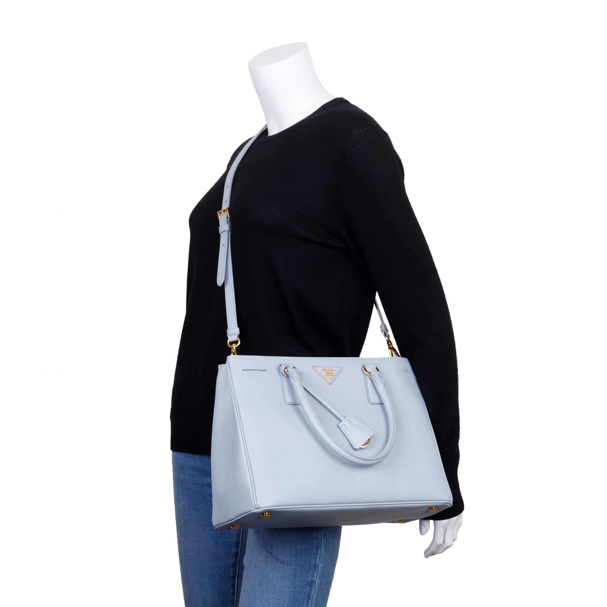 Prada Blue Saffiano Lux Medium Tote w/ Strap & Authenticity Card