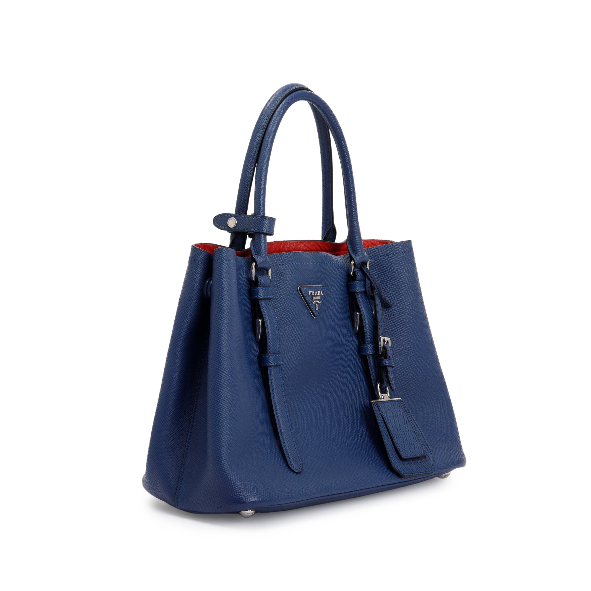 Prada Blue Saffiano Lux Small Cuir Double Tote w/ Strap