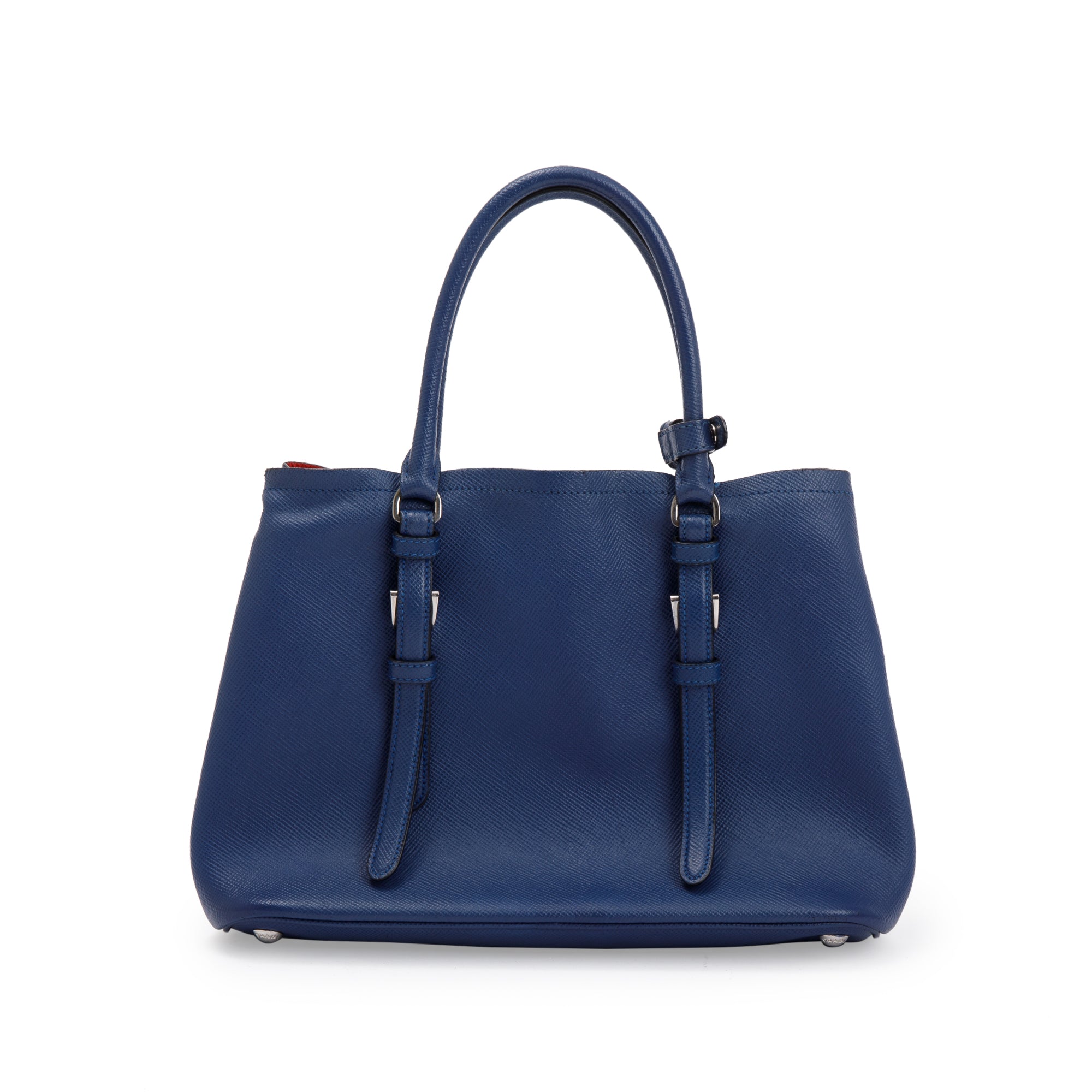 Prada Blue Saffiano Lux Small Cuir Double Tote w/ Strap