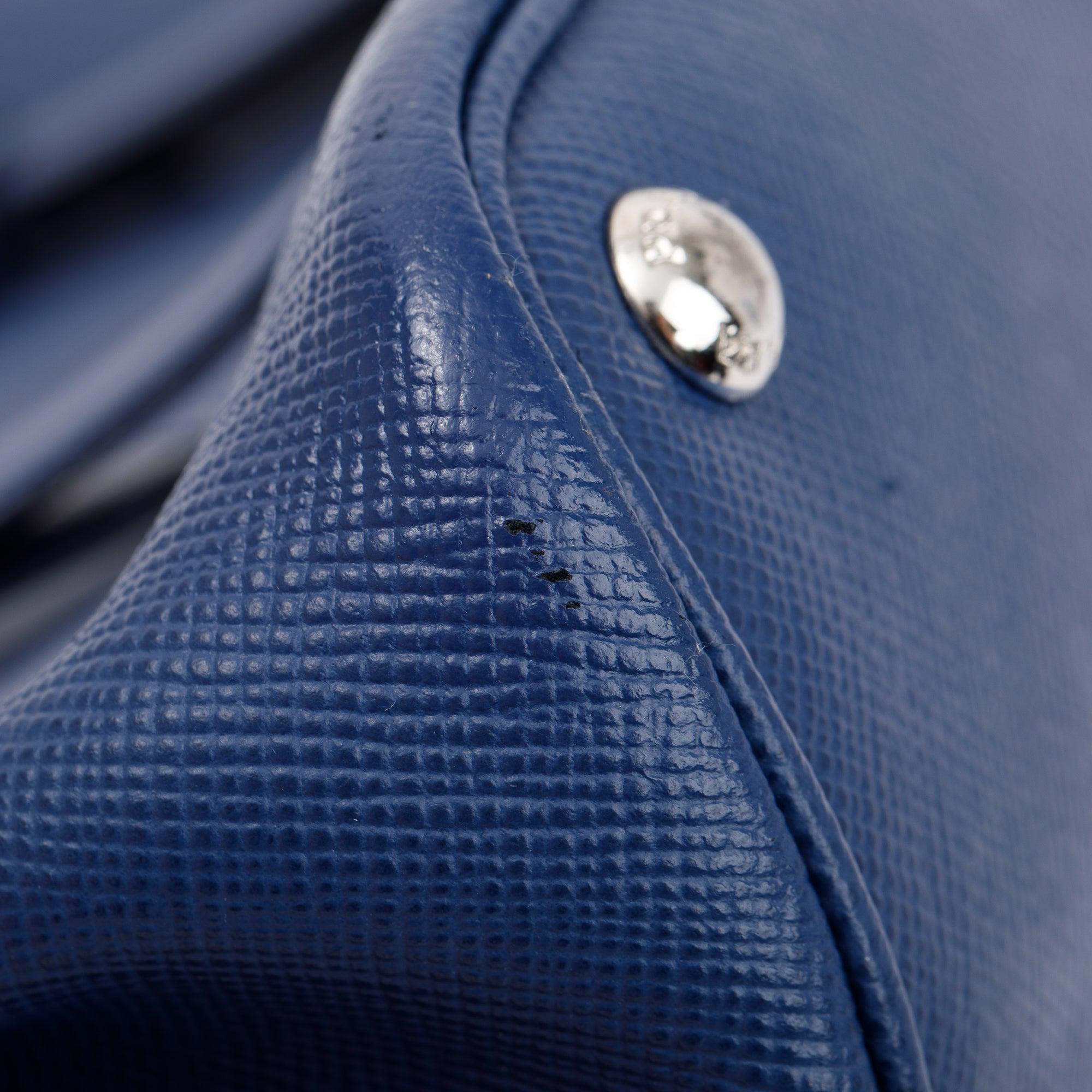 Prada Blue Saffiano Lux Small Cuir Double Tote w/ Strap