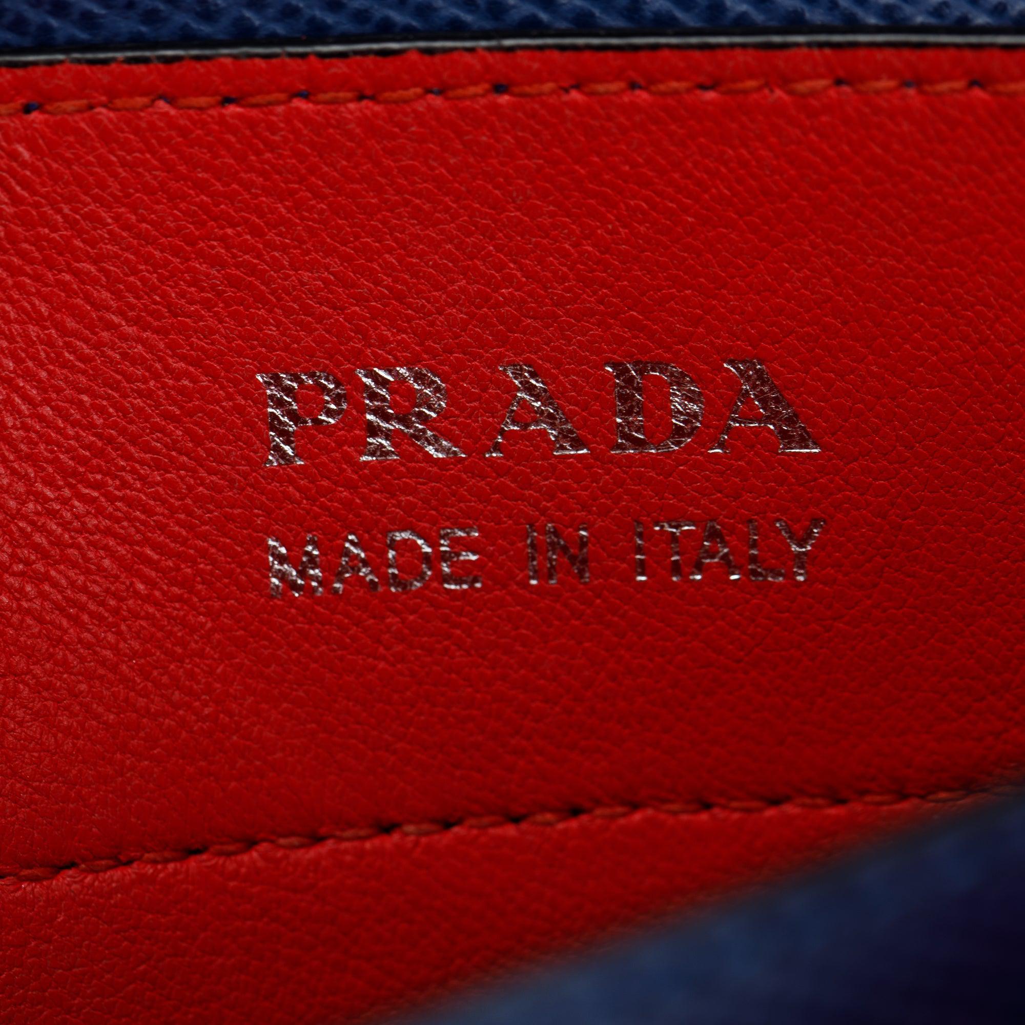 Prada Blue Saffiano Lux Small Cuir Double Tote w/ Strap