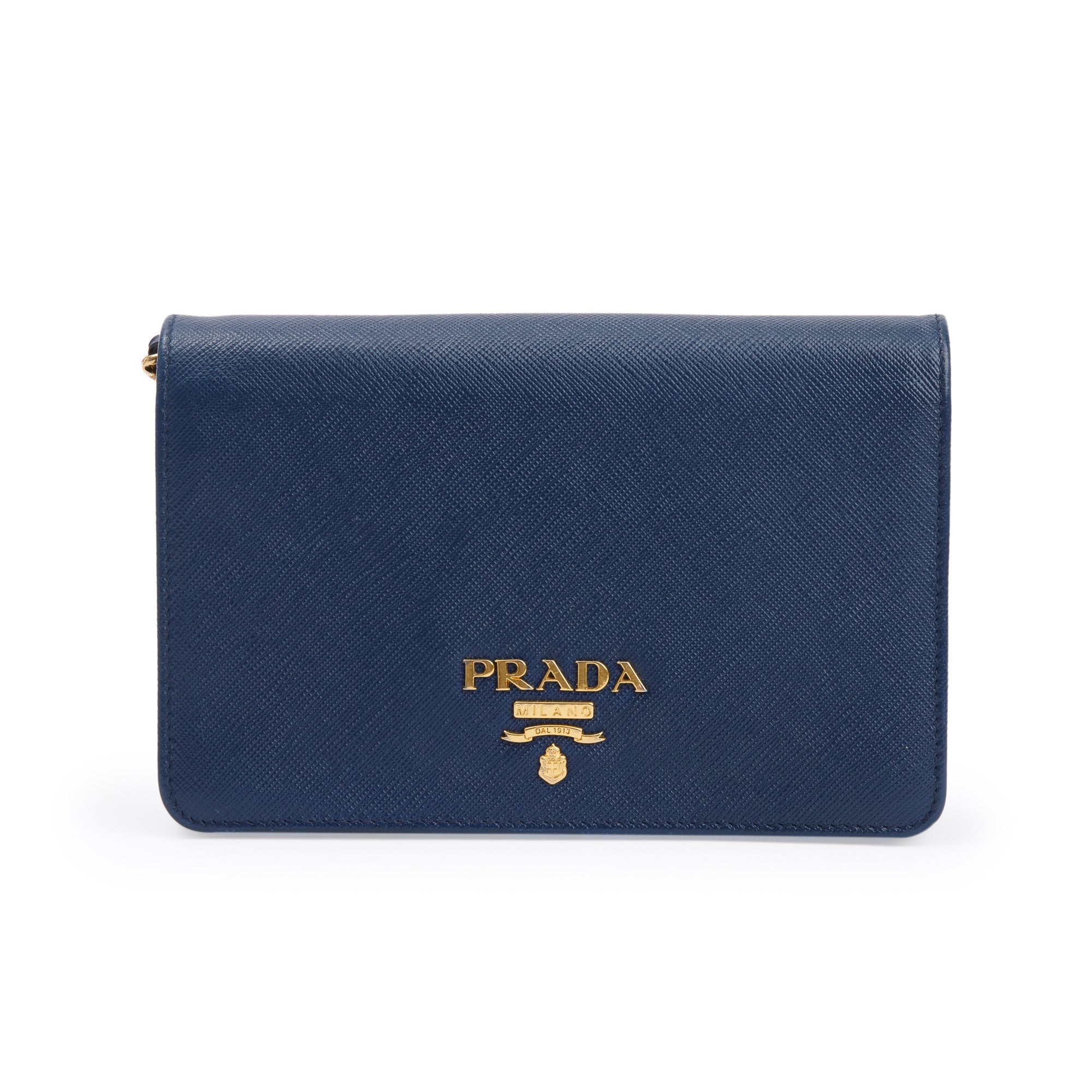 Prada Blue Saffiano Lux Wallet on Chain