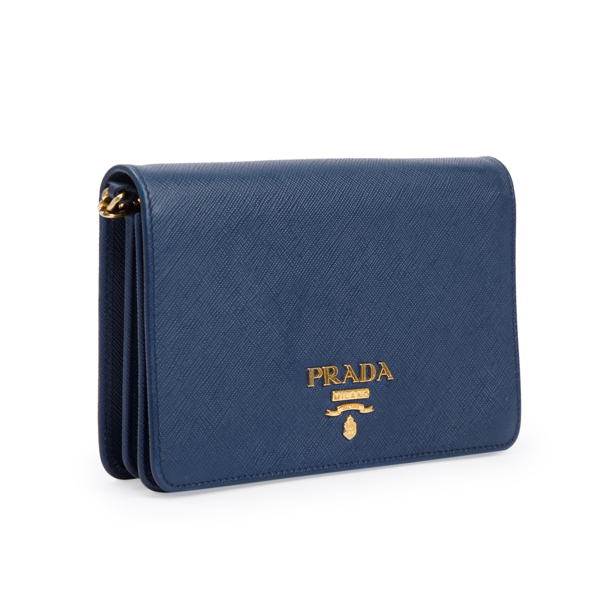 Prada Blue Saffiano Lux Wallet on Chain
