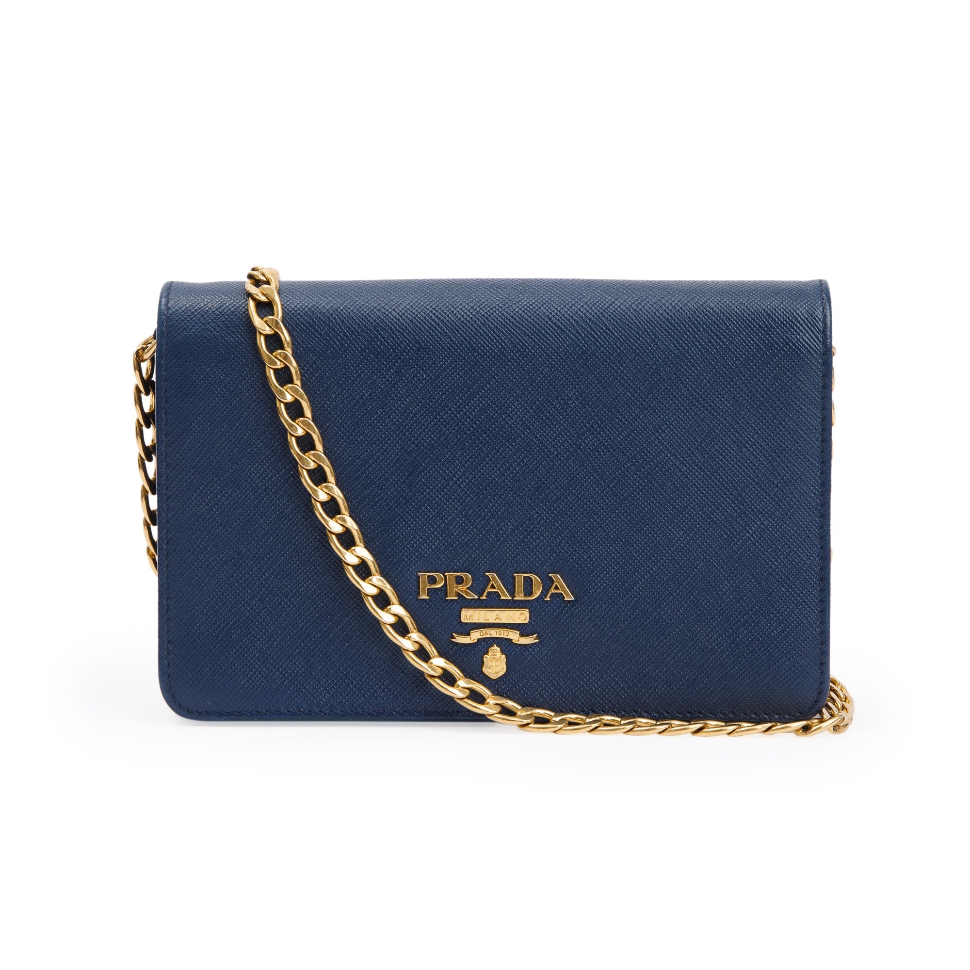 Prada Blue Saffiano Lux Wallet on Chain
