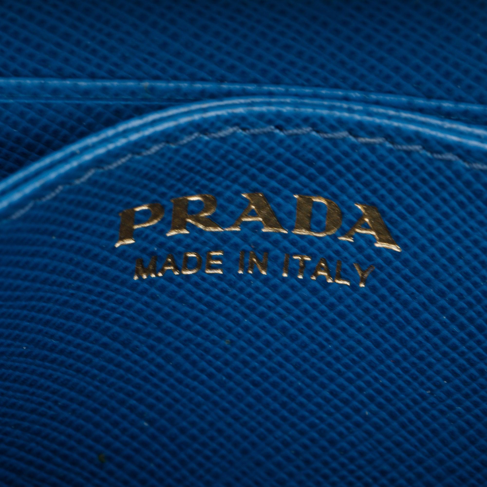 Prada Blue Saffiano Metal Zippy Coin Purse w/ Box & Authenticity Card