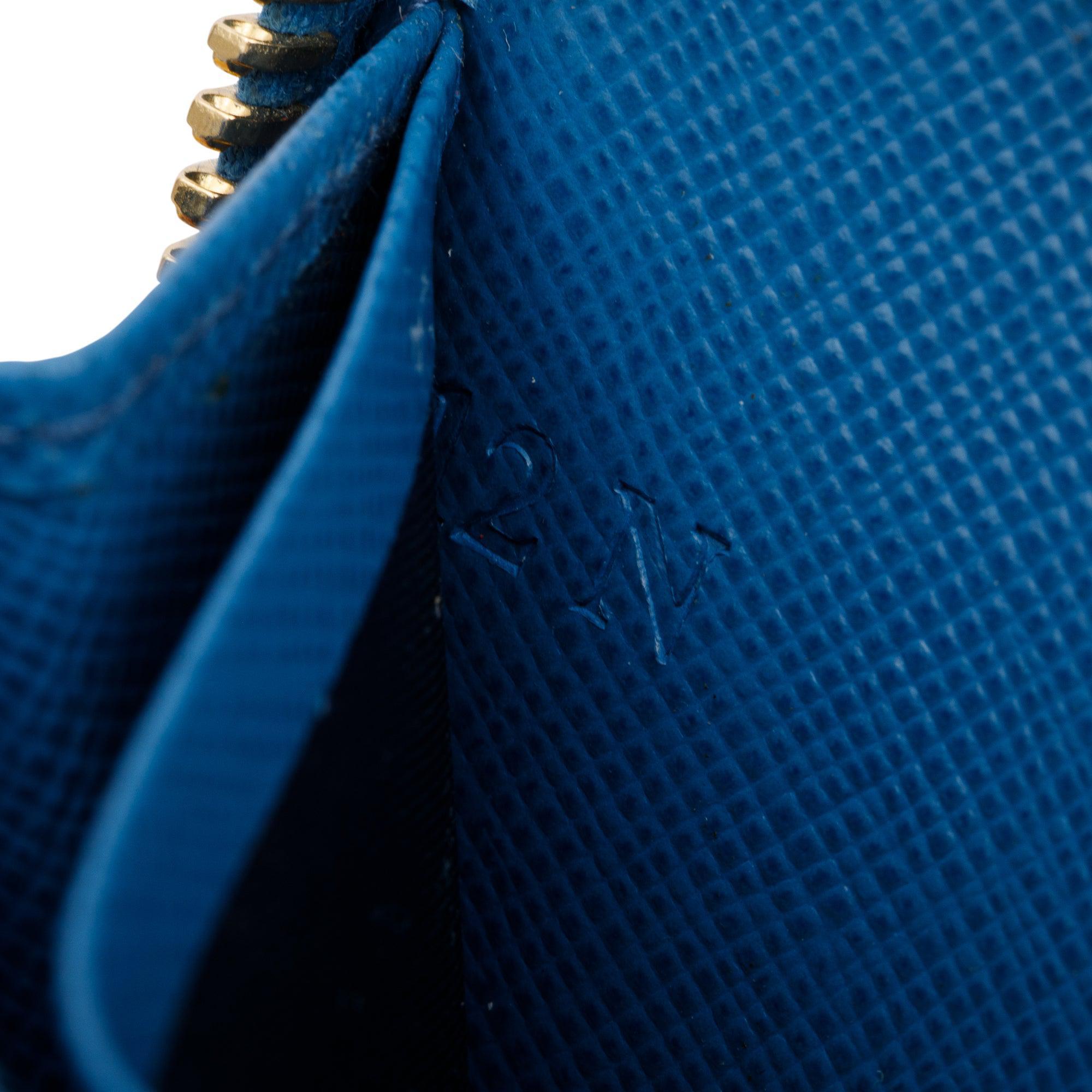 Prada Blue Saffiano Metal Zippy Coin Purse w/ Box & Authenticity Card