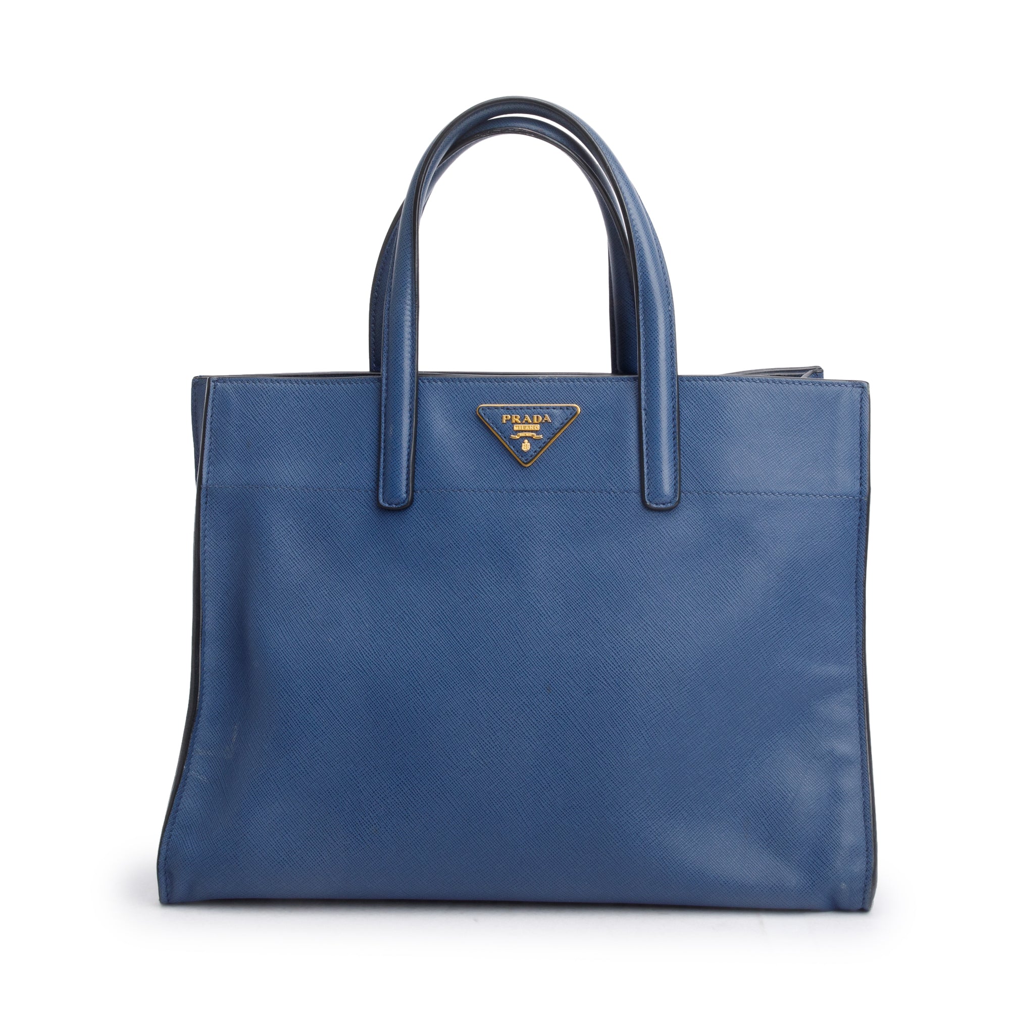 Prada Blue Saffiano Soft Leather Top Handle Tote w/ Strap & Authenticity Card