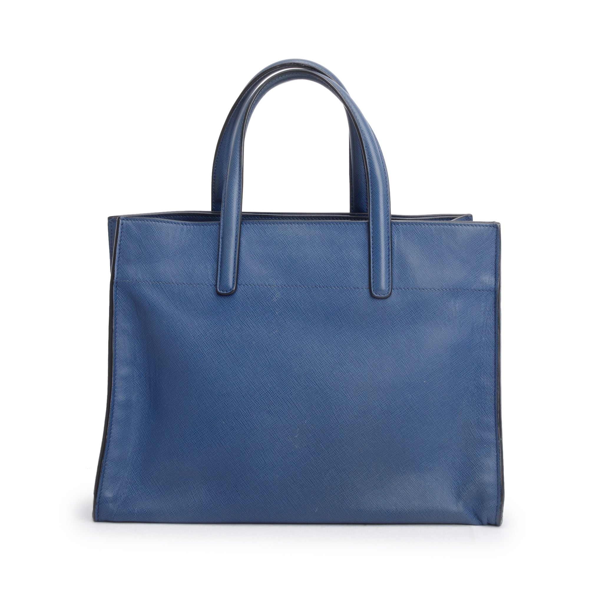 Prada Blue Saffiano Soft Leather Top Handle Tote w/ Strap & Authenticity Card