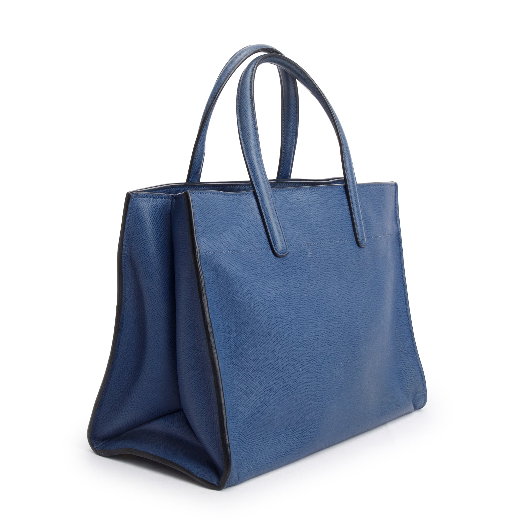 Prada Blue Saffiano Soft Leather Top Handle Tote w/ Strap & Authenticity Card