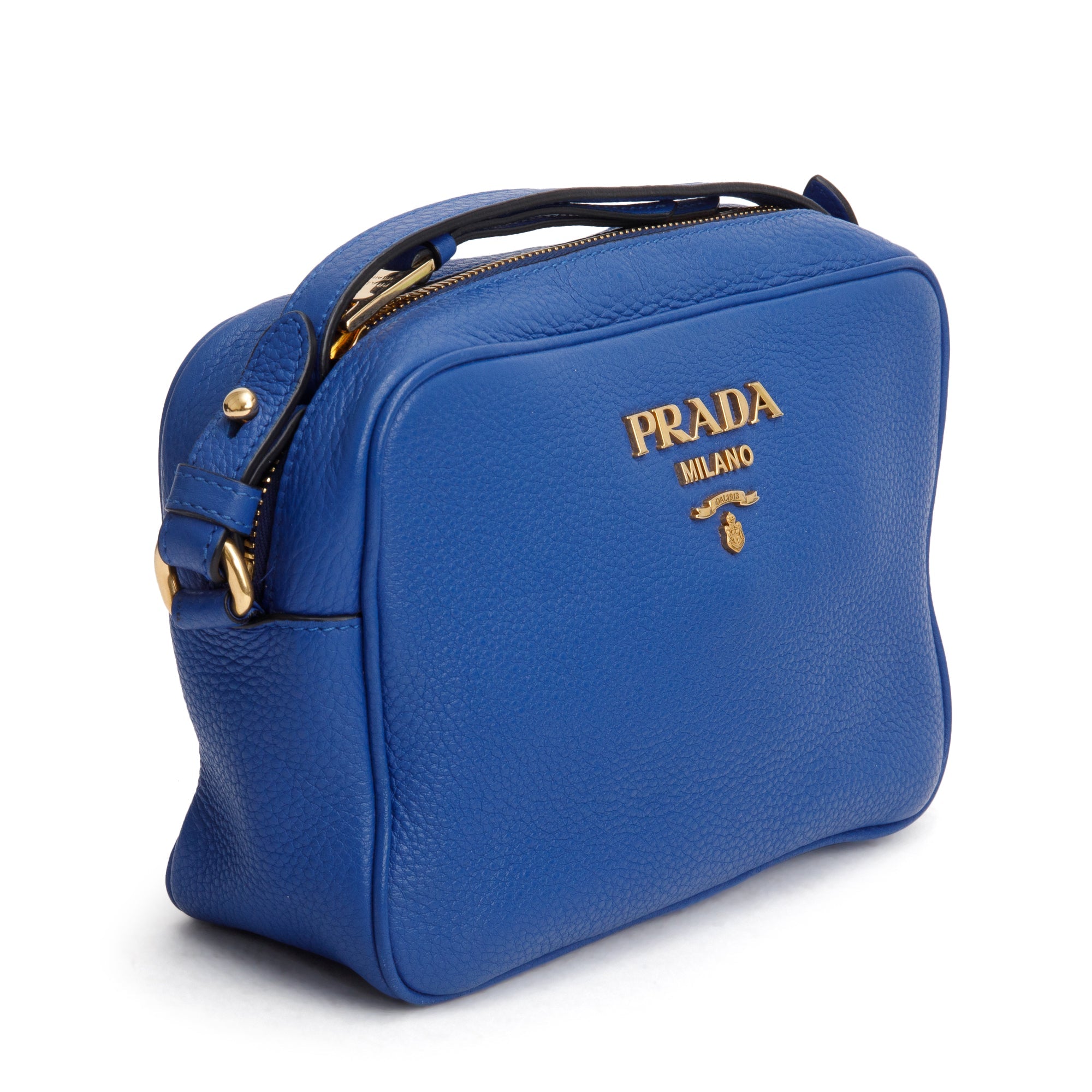 Prada Blue Vitello Daino Crossbody Bag