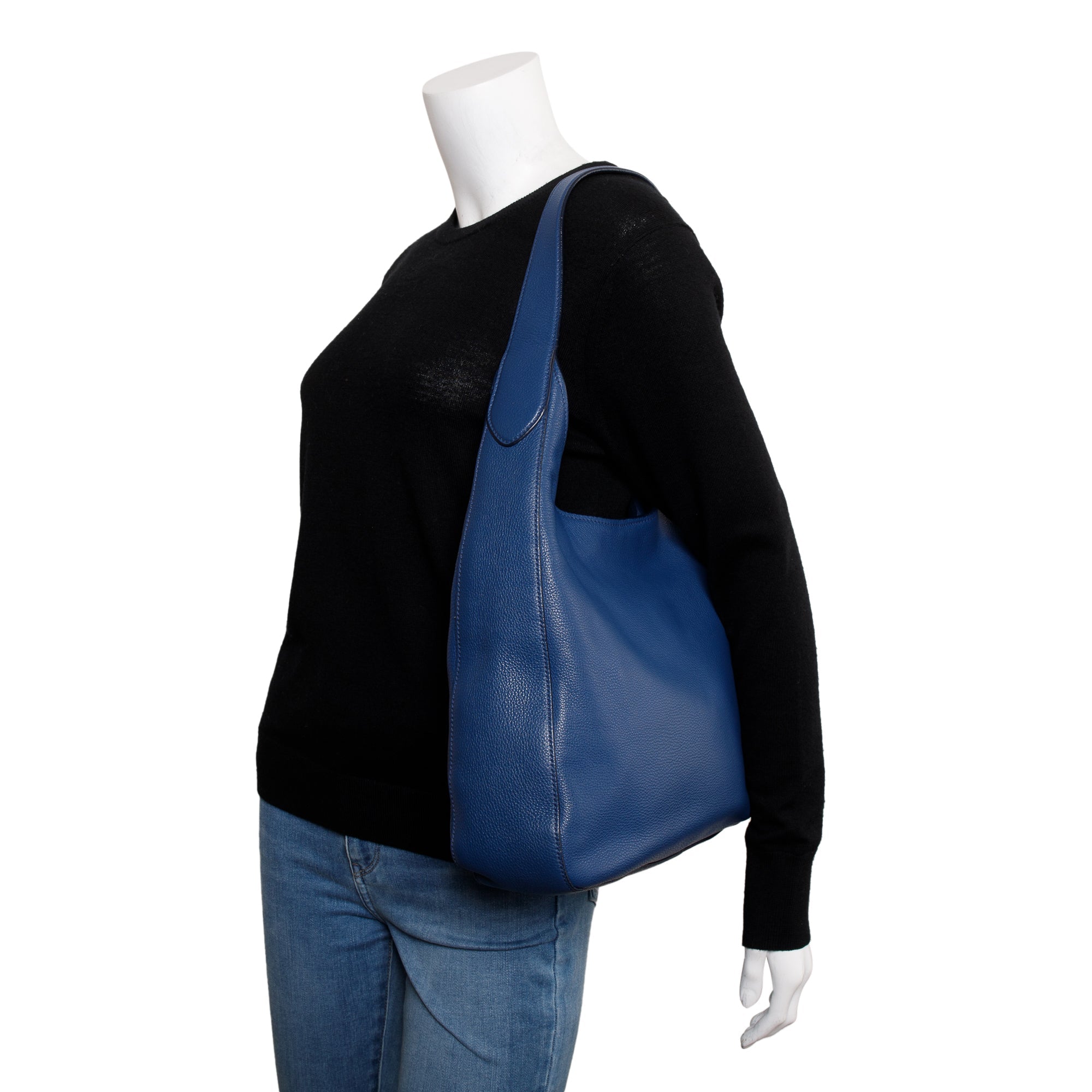 Prada Blue Vitello Daino Leather Pocket Hobo Bag