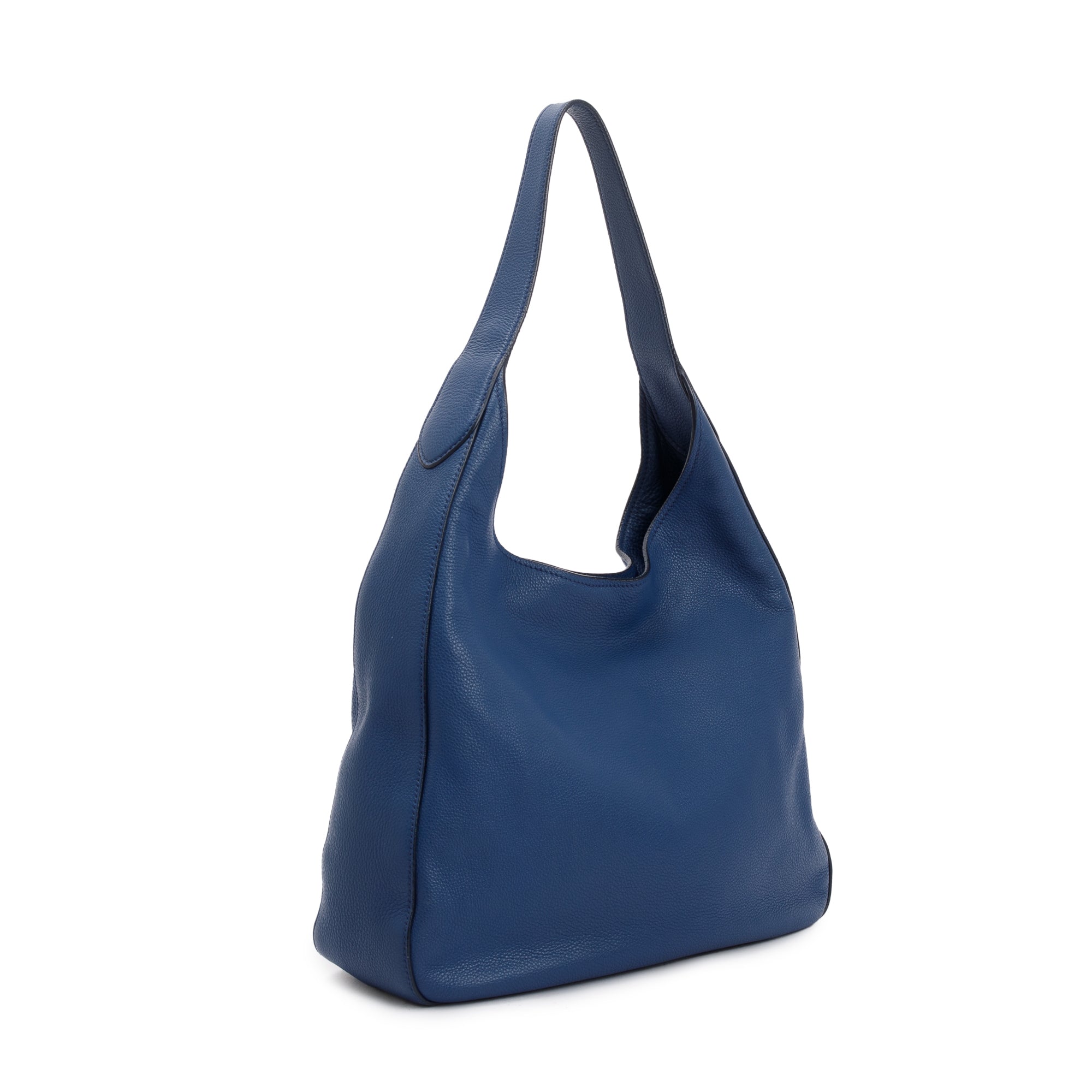 Prada Blue Vitello Daino Leather Pocket Hobo Bag