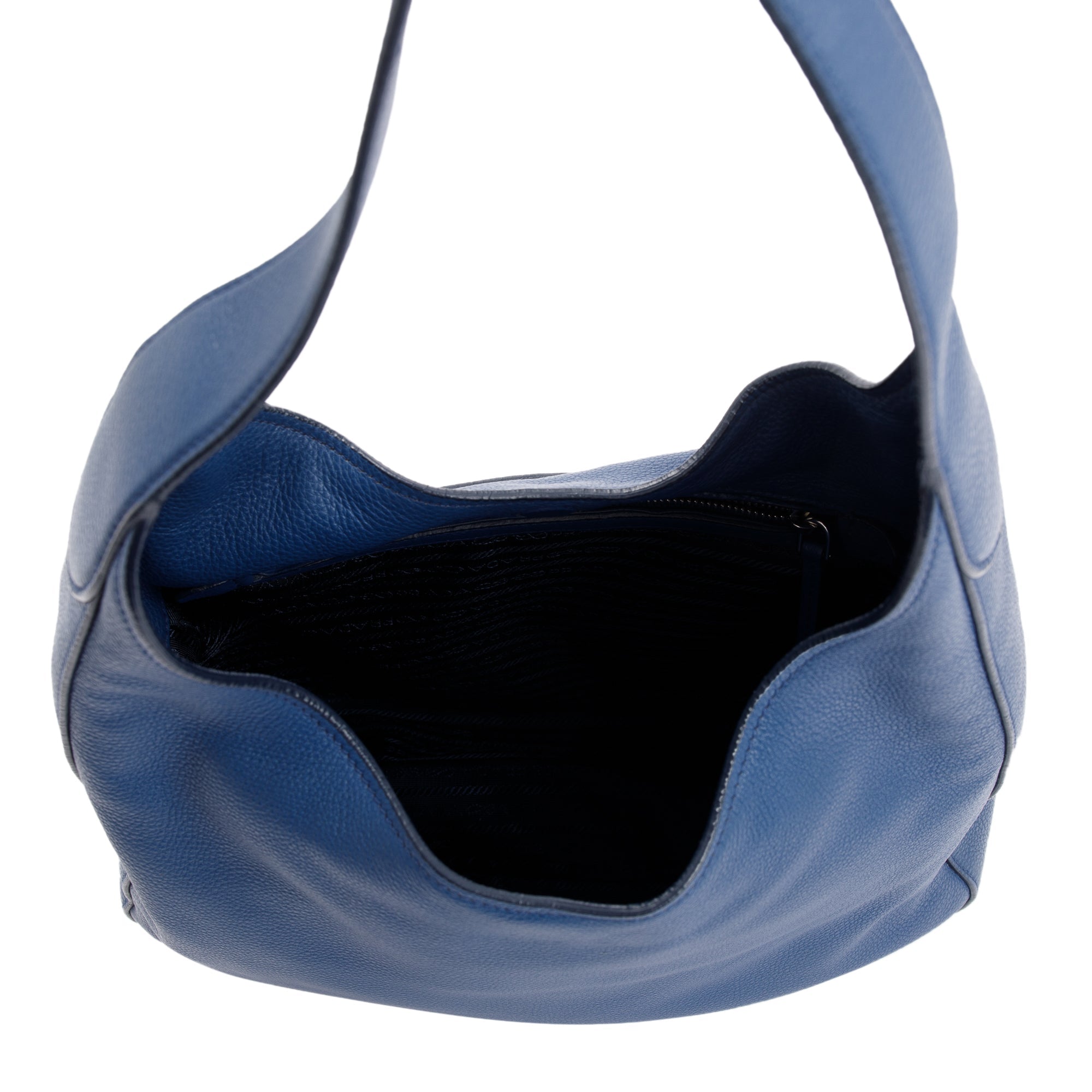 Prada Blue Vitello Daino Leather Pocket Hobo Bag