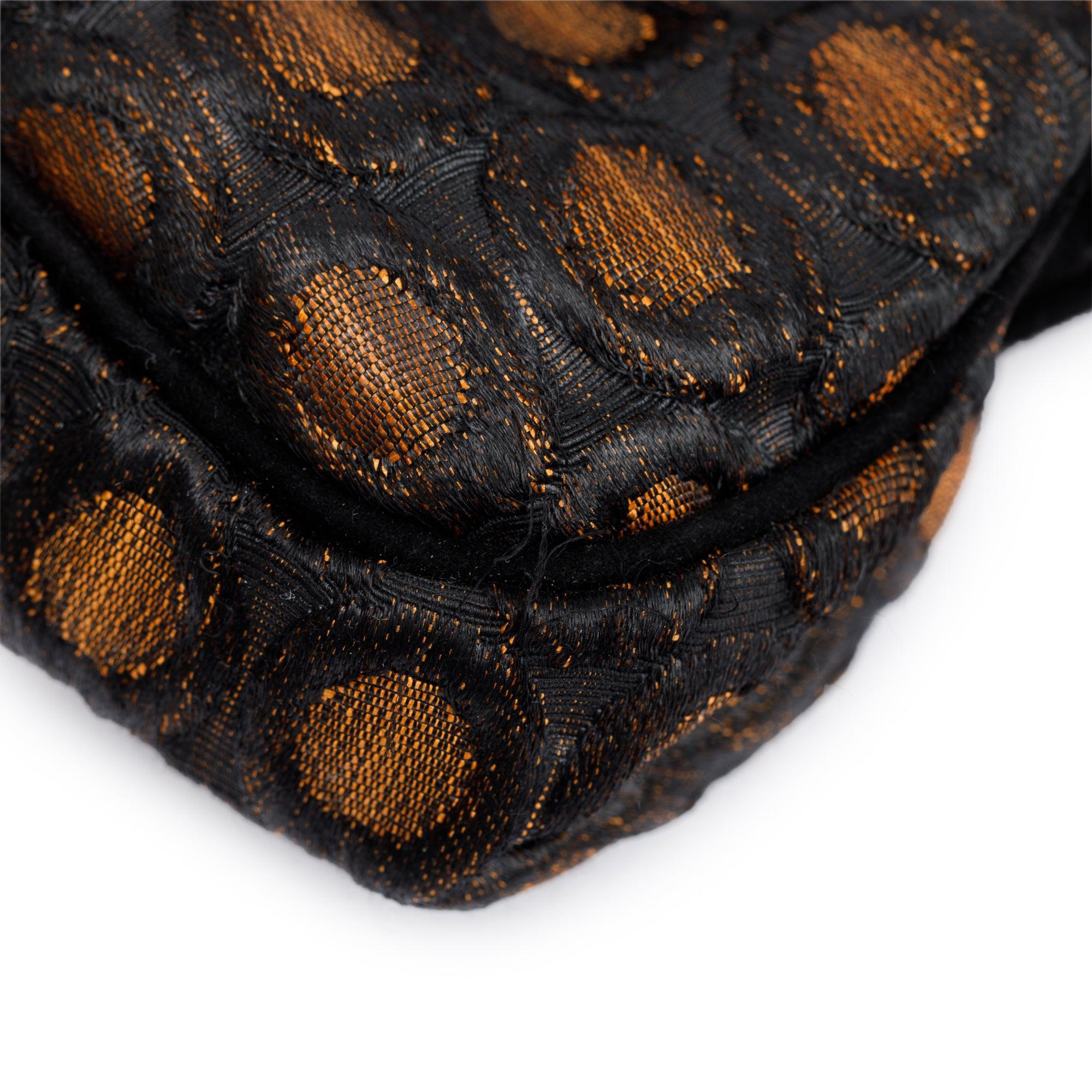 Prada Brown/ Beige Embroidered Satin Black Velvet Raso Frame Bag