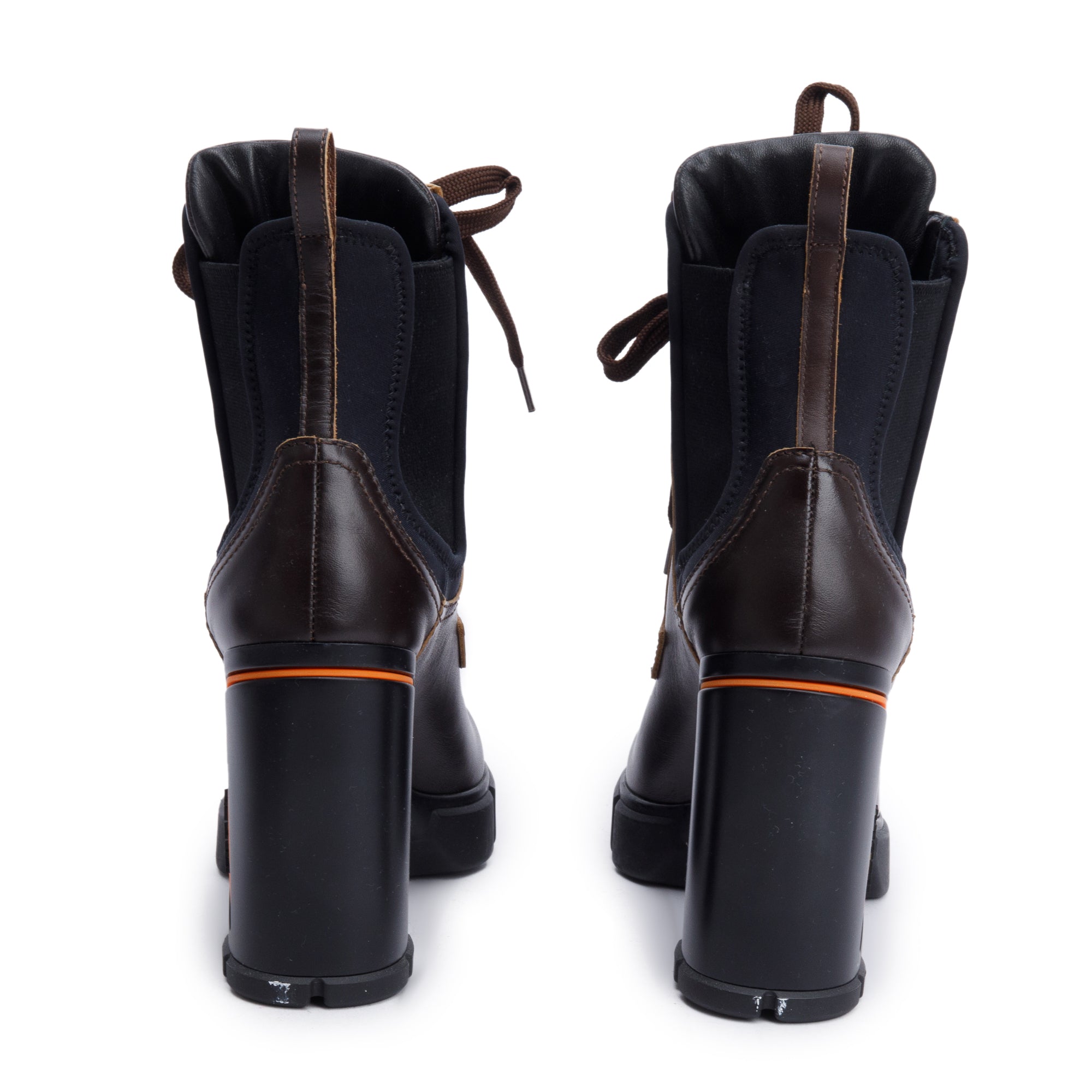 Prada Brown Leather Graphic Print Lace-Up Boots, Size 37.5 w/ Box