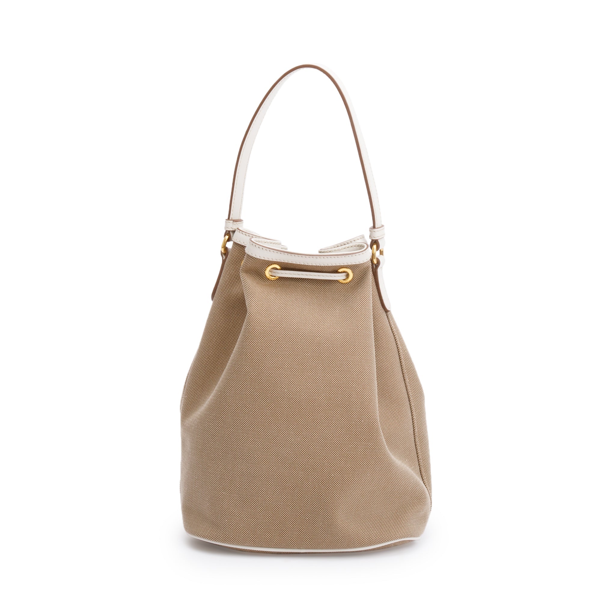 Prada Brown Logo Jacquard Bucket Bag w/ Strap & Authenticity Card