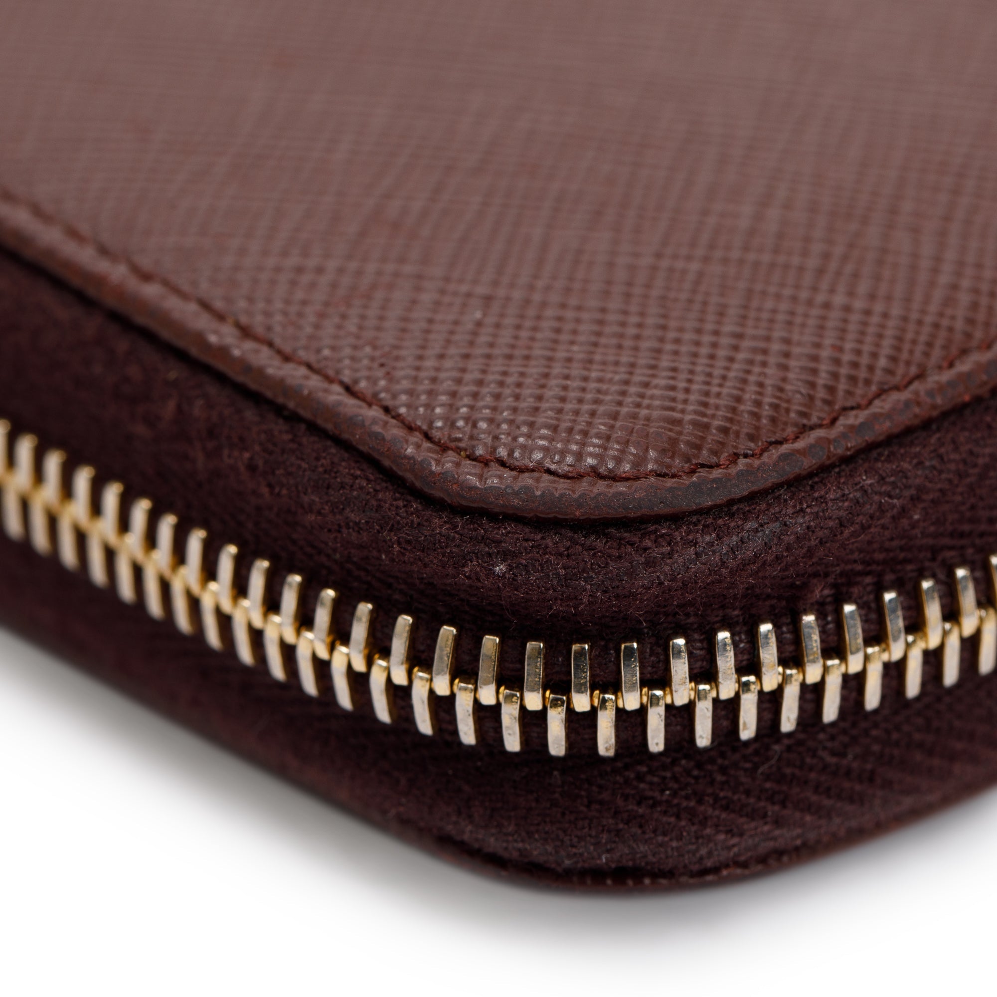Prada Brown Saffiano Leather Zip Around Wallet