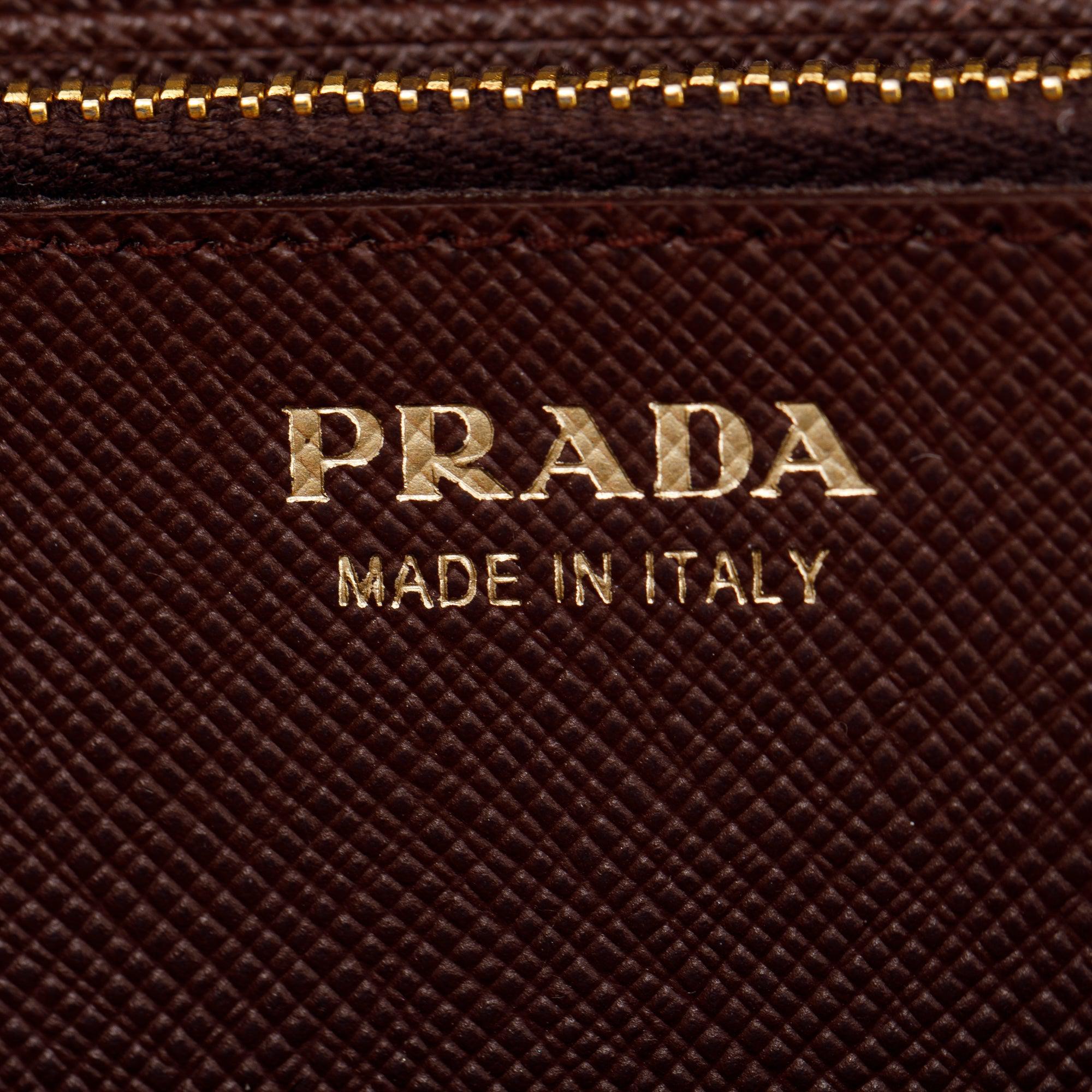Prada Brown Saffiano Leather Zip Around Wallet
