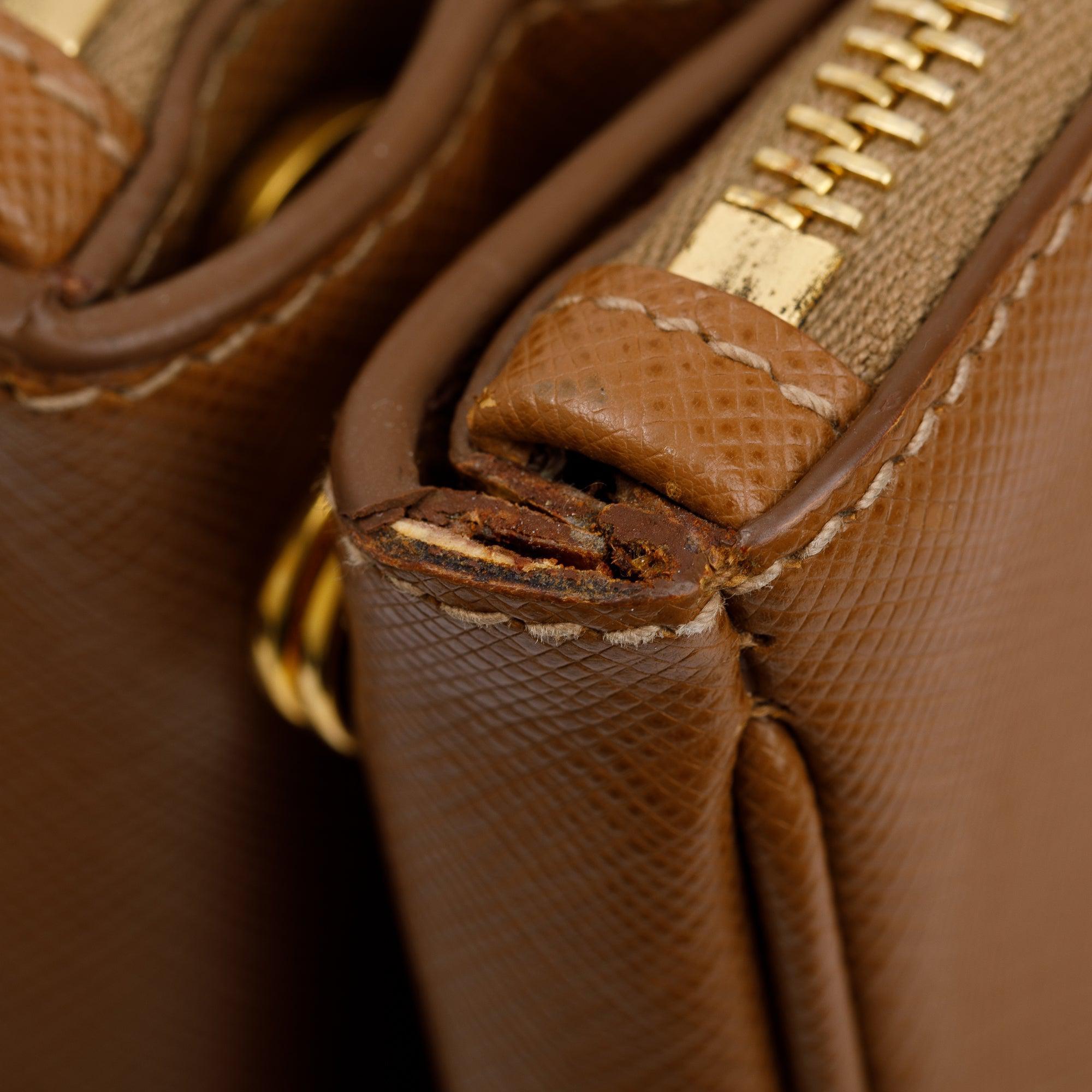 Prada Brown Saffiano Lux Medium Double Zip Galleria Tote w/ Strap