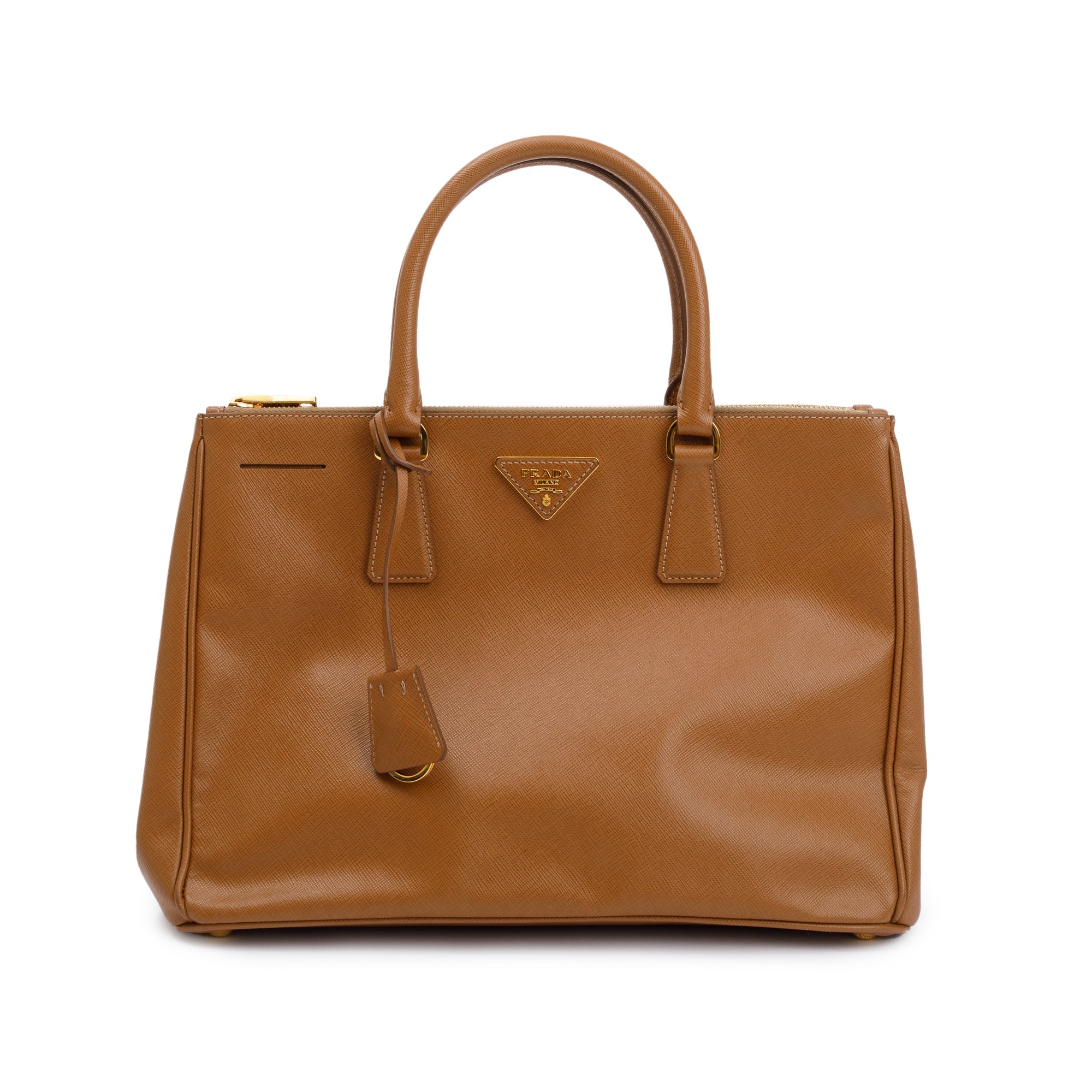 Prada Brown Saffiano Lux Medium Double Zip Galleria Tote w/ Strap