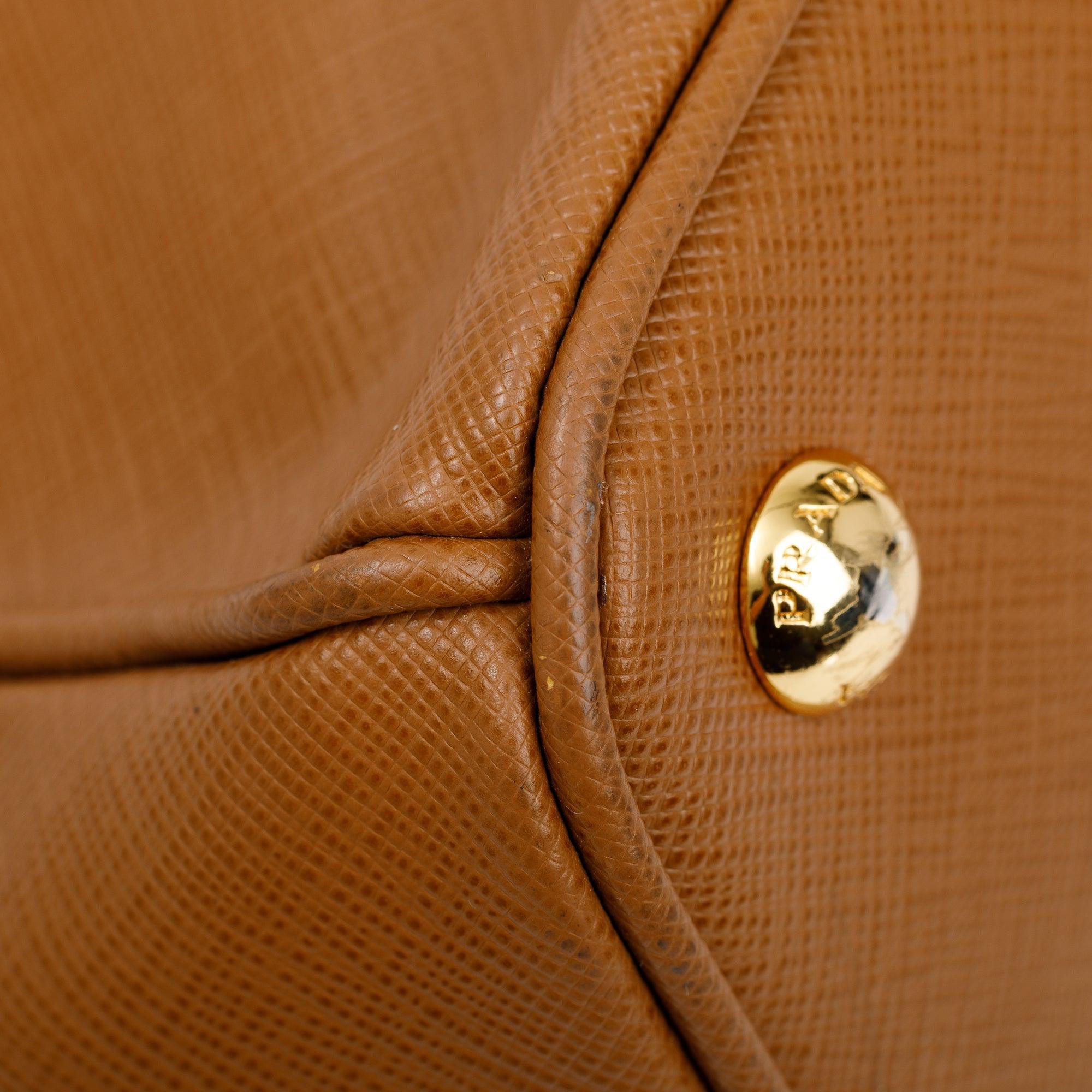 Prada Brown Saffiano Lux Medium Double Zip Galleria Tote w/ Strap