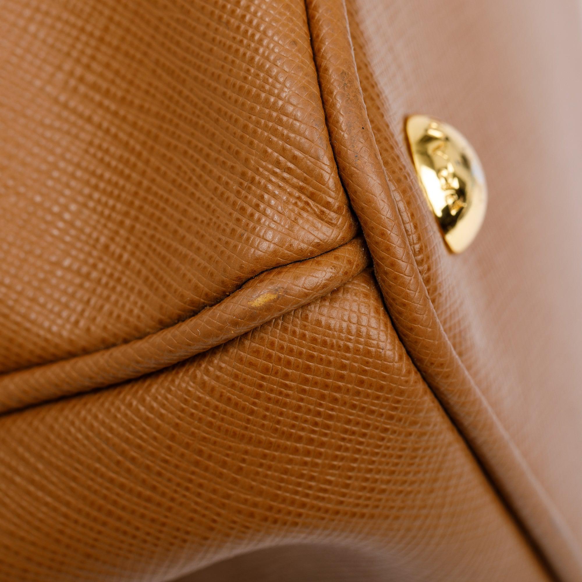 Prada Brown Saffiano Lux Medium Double Zip Galleria Tote w/ Strap