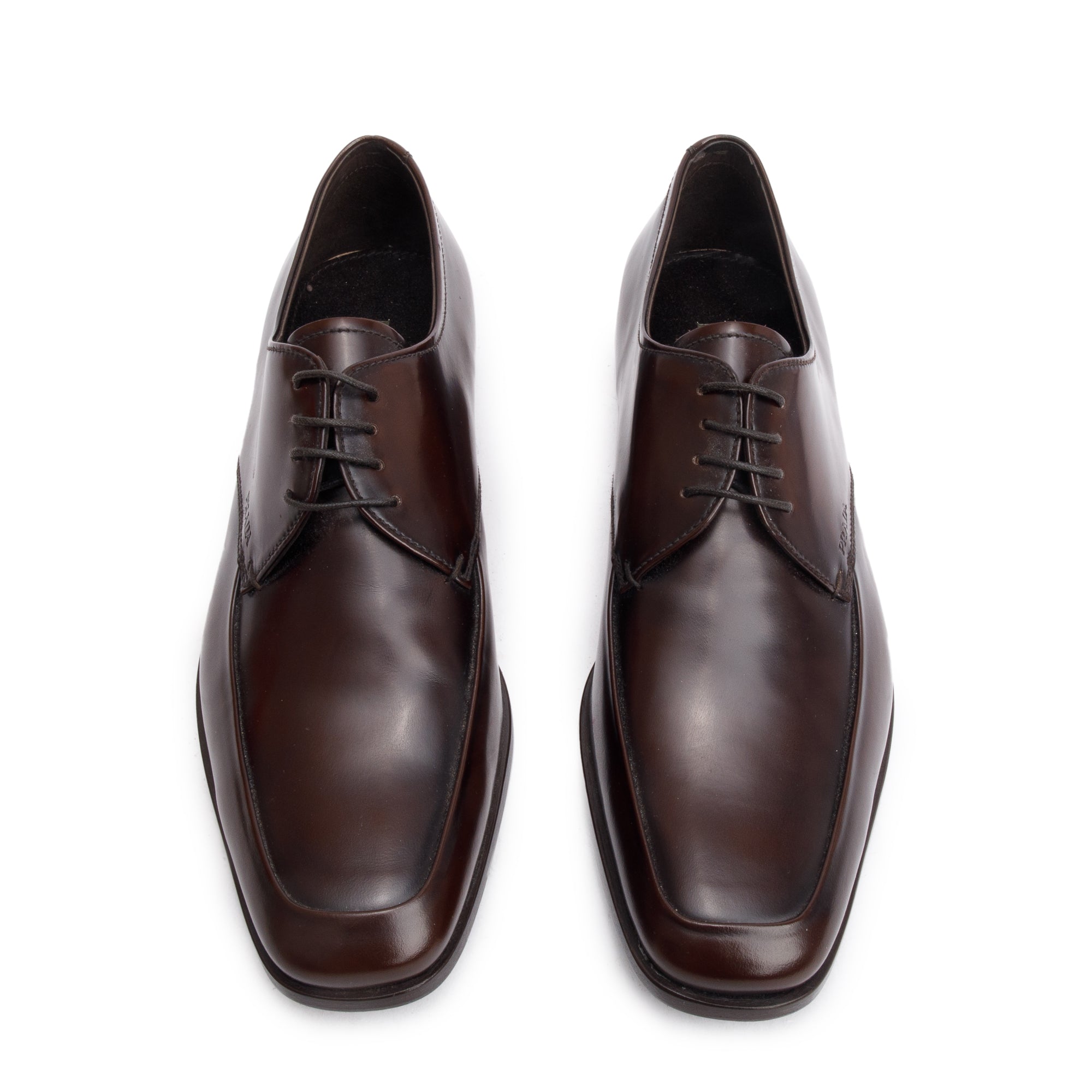 Prada Brown Spazzolato Leather Laced Oxford Men's Shoes, Size 6 w/ Box