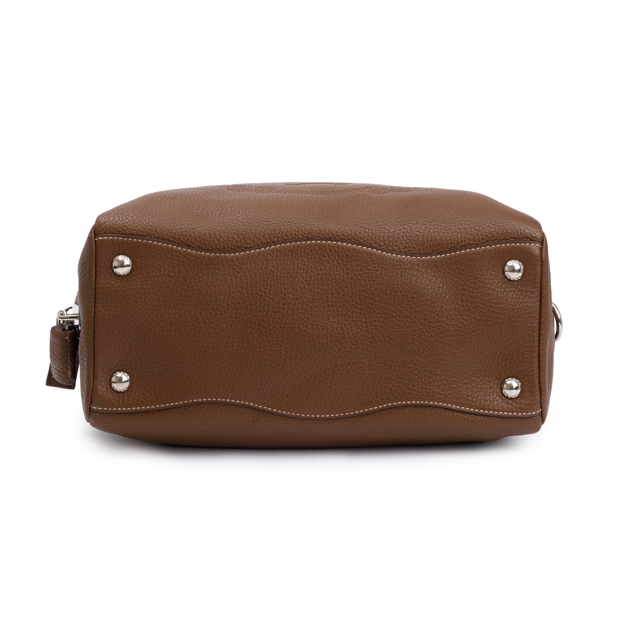 Prada Brown Vitello Daino Leather Medium Bauletto Logo Bag