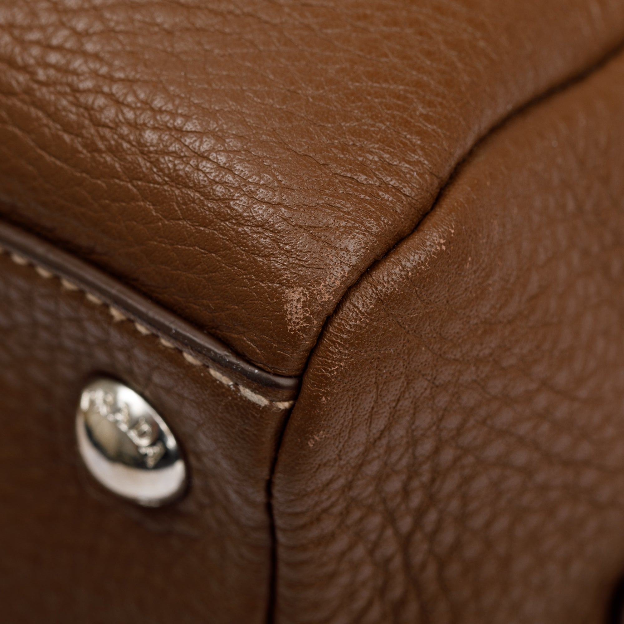 Prada Brown Vitello Daino Leather Medium Bauletto Logo Bag