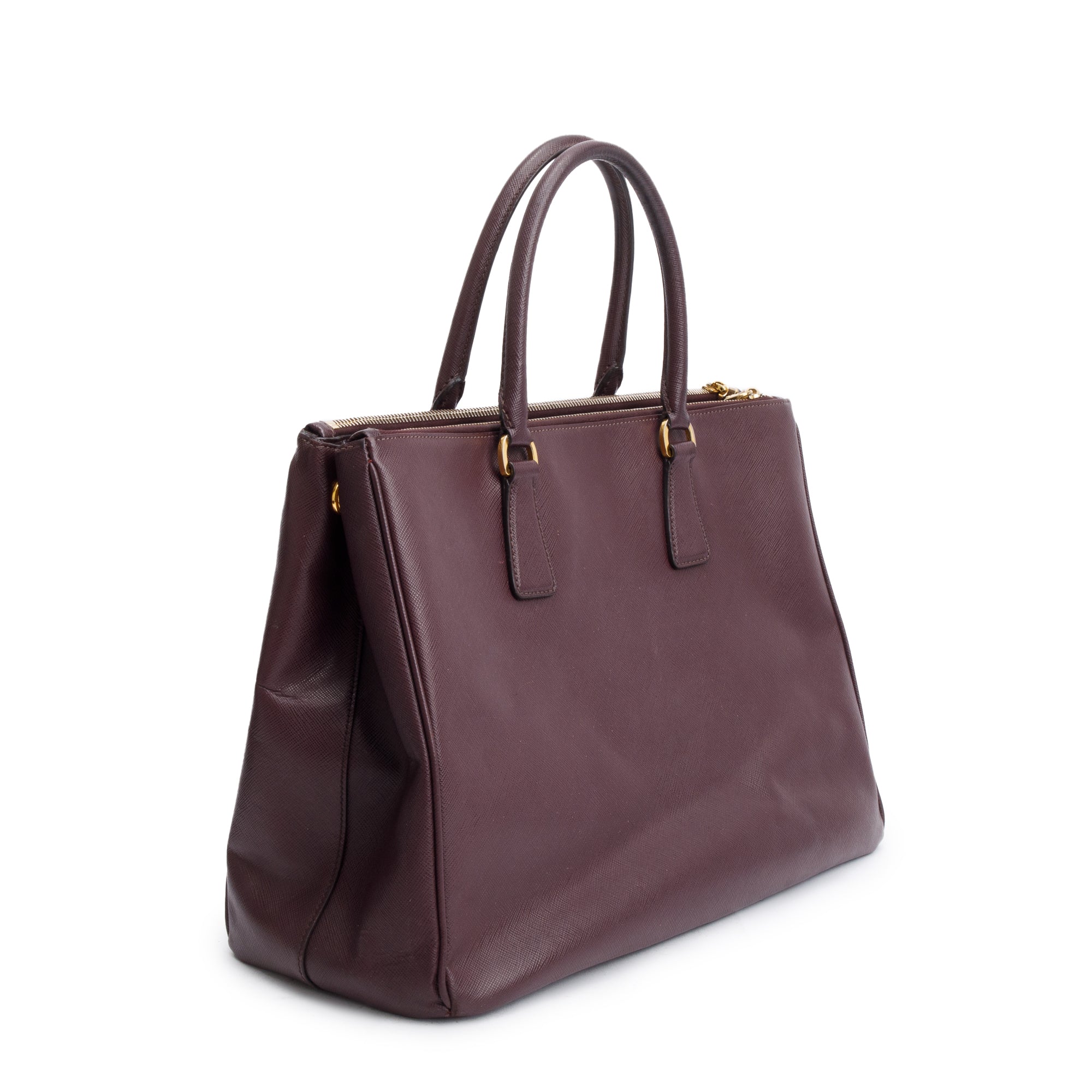Prada Burgundy Saffiano Lux Large Double Zip Galleria Tote