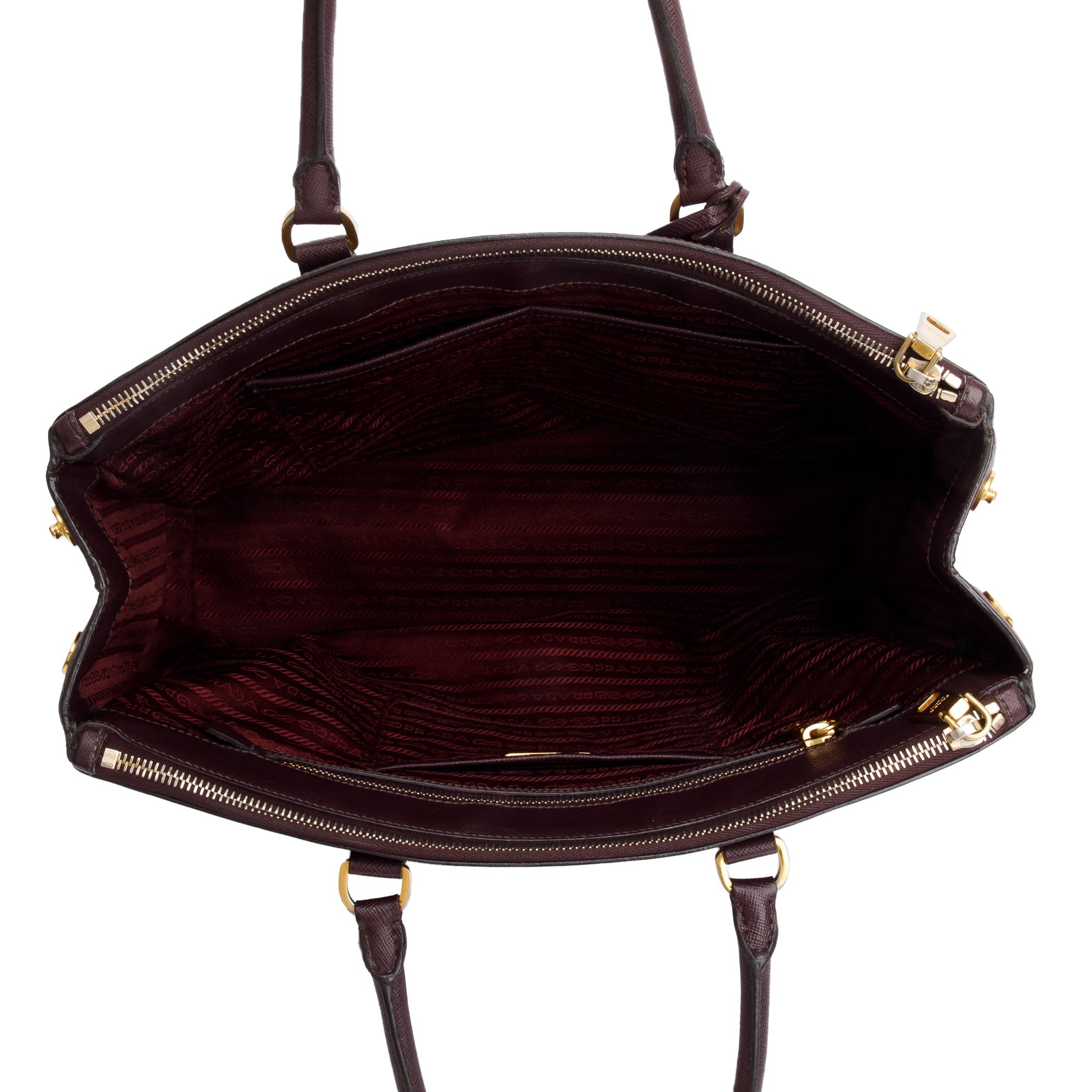 Prada Burgundy Saffiano Lux Large Double Zip Galleria Tote