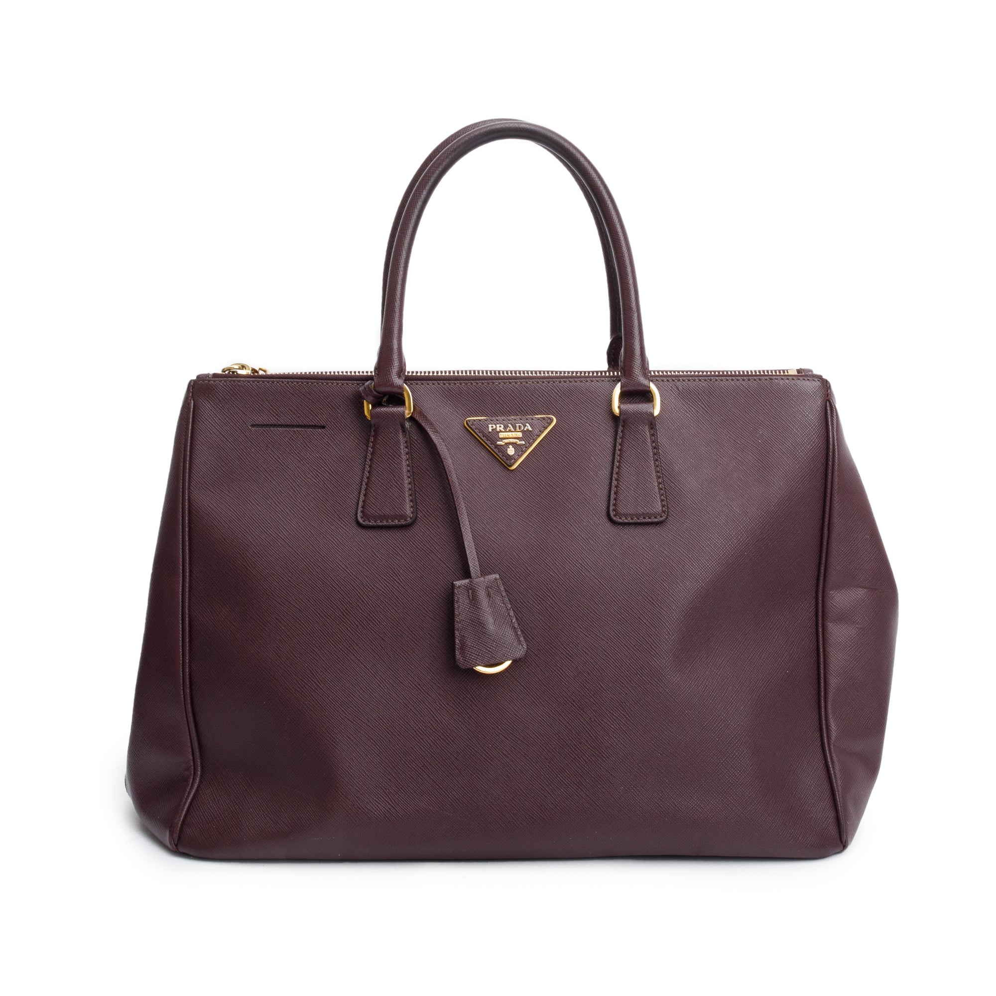 Prada Burgundy Saffiano Lux Large Double Zip Galleria Tote