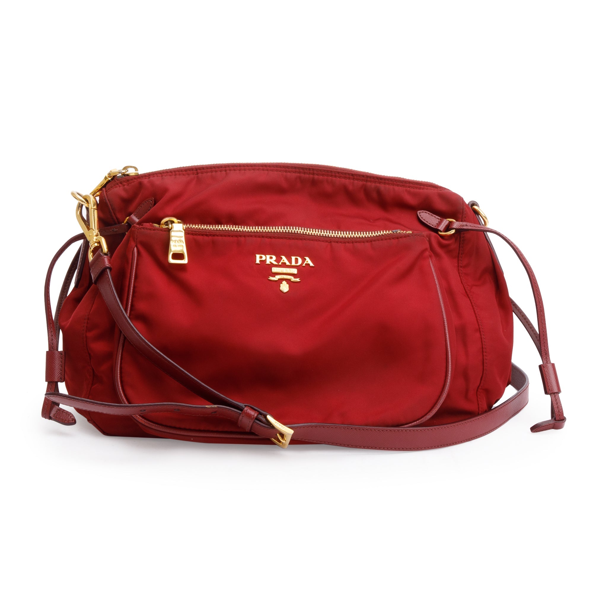 Prada Burgundy Saffiano-Trimmed Tessuto Nylon Crossbody Bag