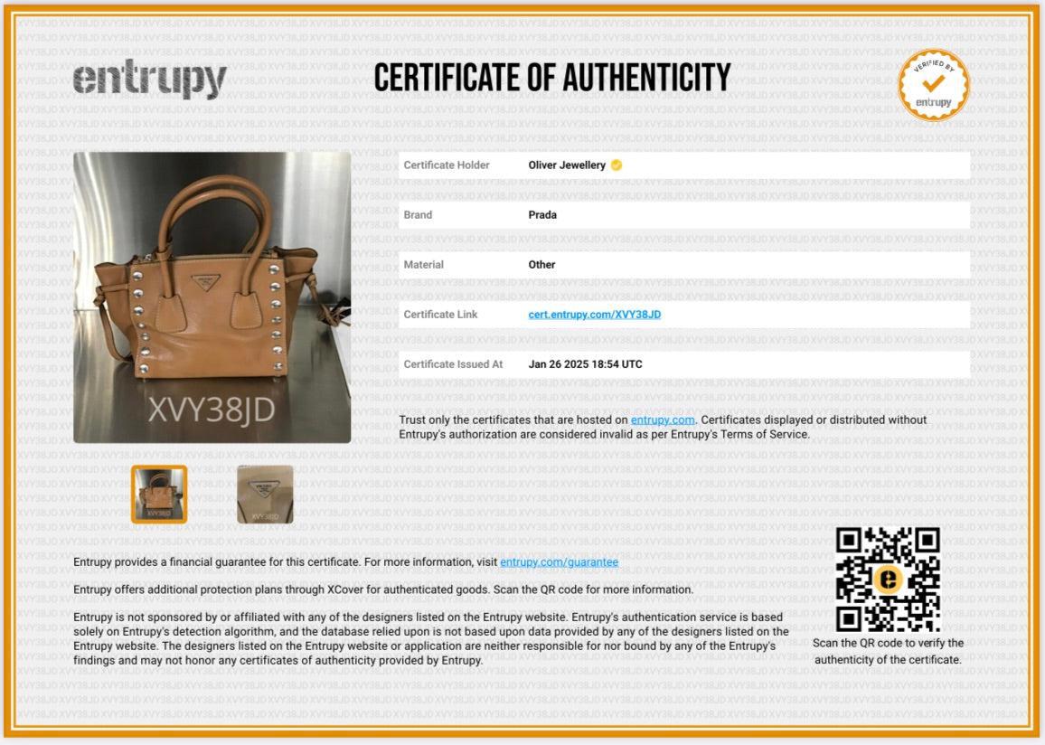 Prada Caramel Glace Calf Studded Twin Pocket Tote w/ Strap