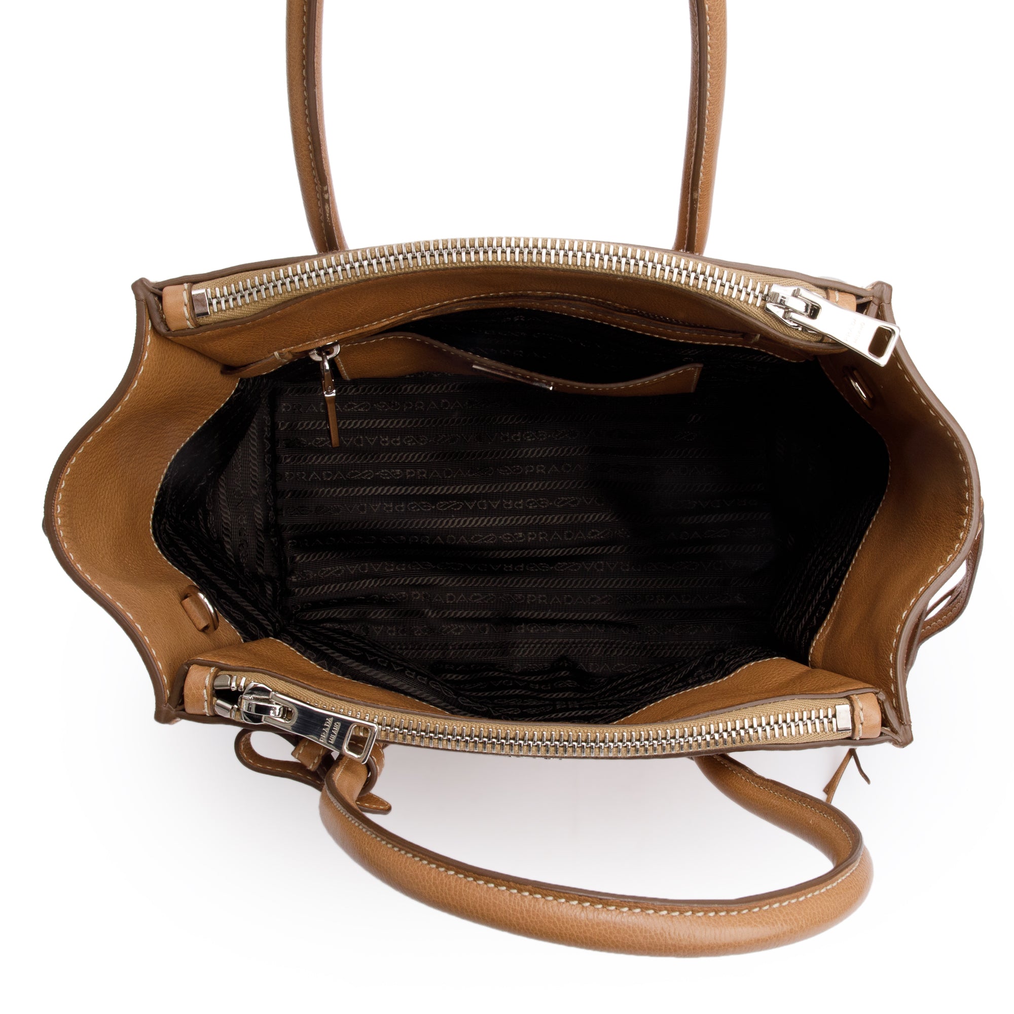 Prada Caramel Glace Calf Studded Twin Pocket Tote w/ Strap