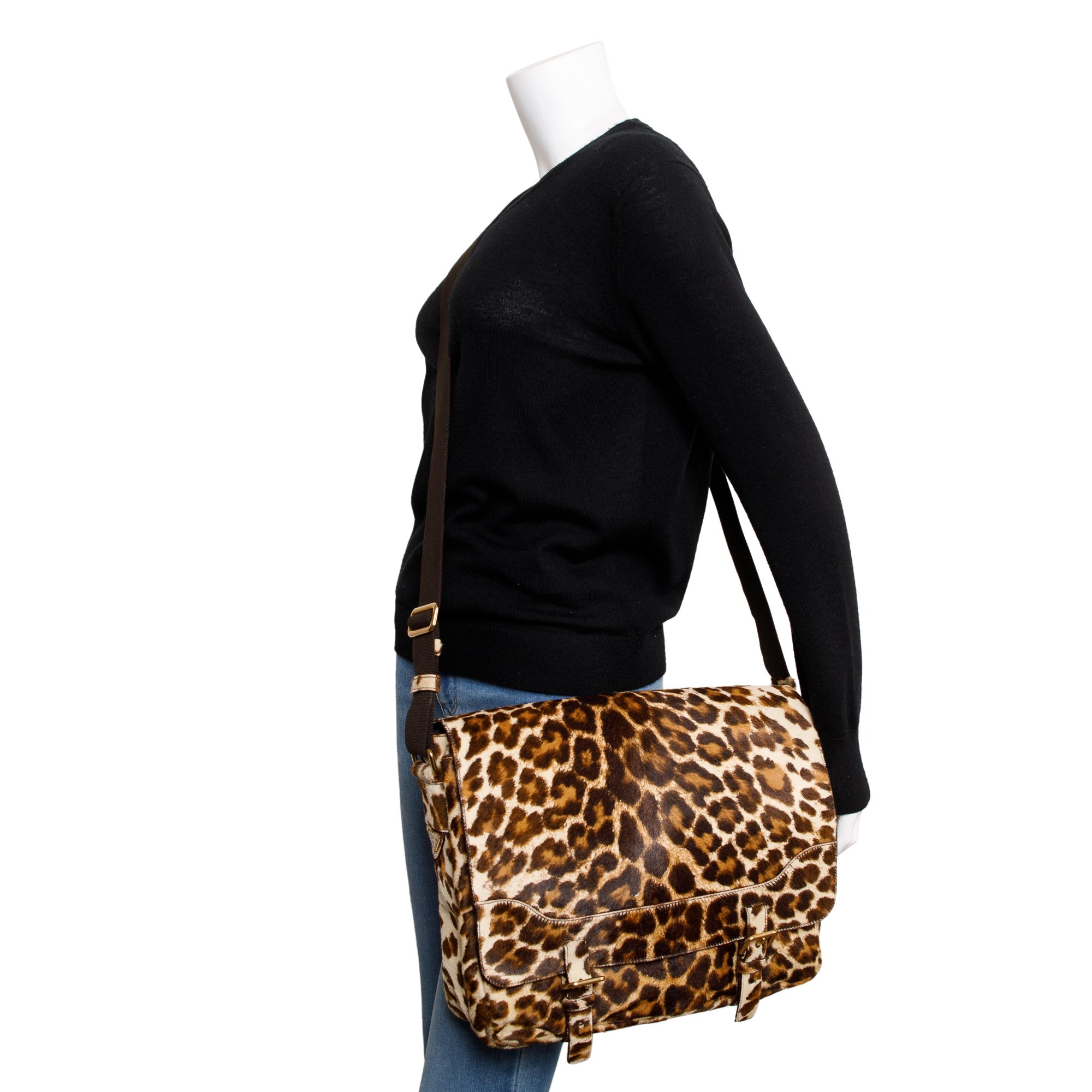 Prada Cavallino Leopard Print Messenger Bag w/ Authenticity Card