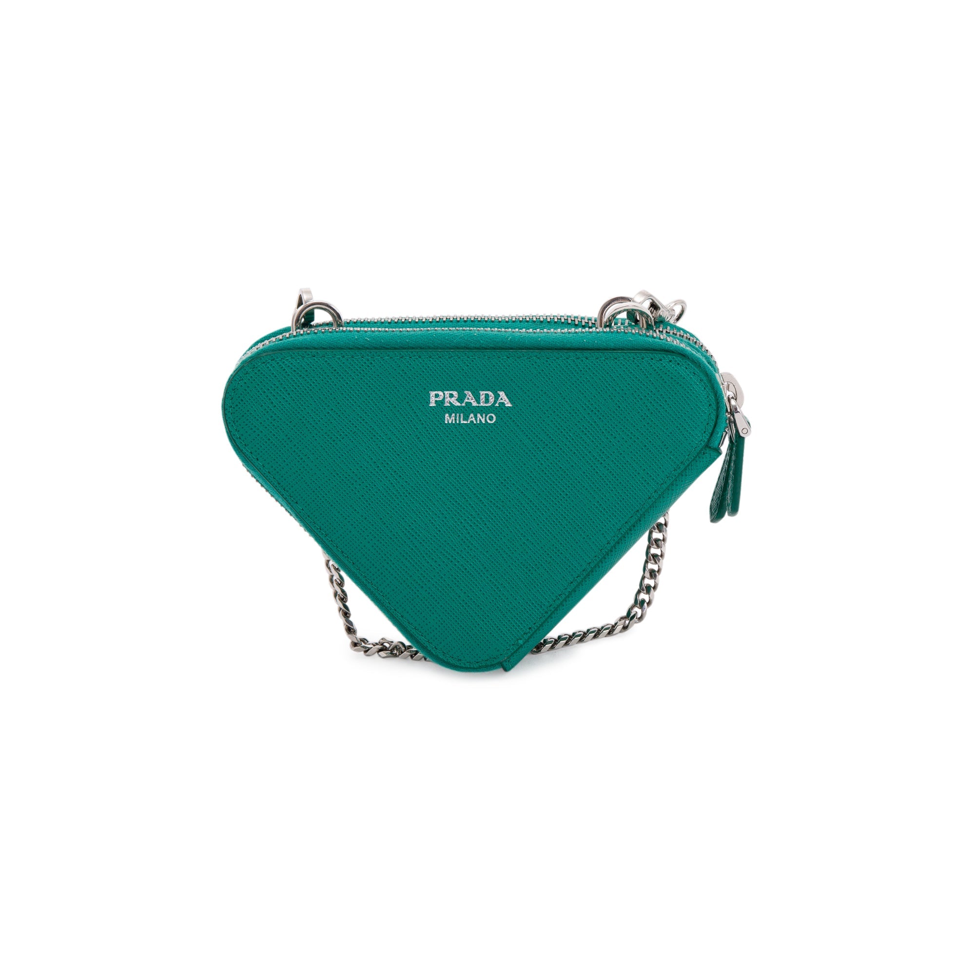 Prada Green Saffiano Leather Mini Triangle Pouch
