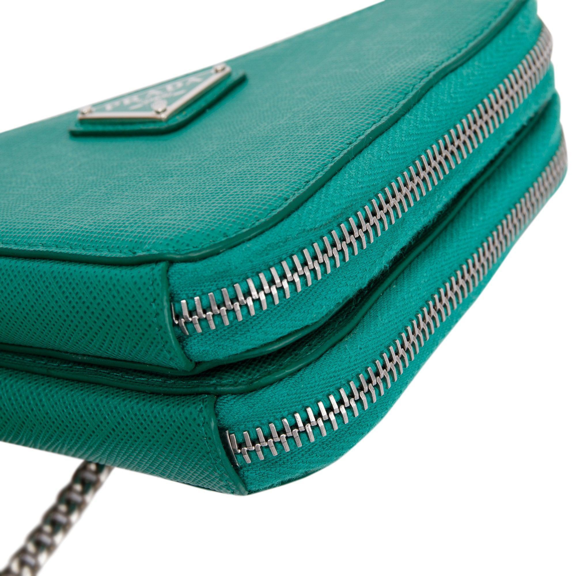 Prada Green Saffiano Leather Mini Triangle Pouch