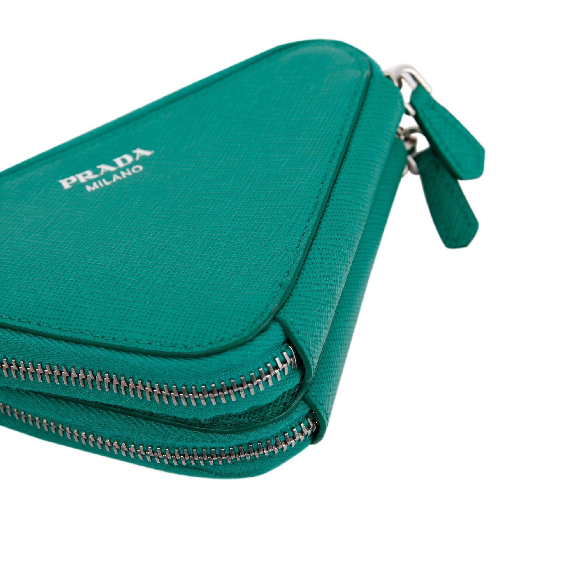 Prada Green Saffiano Leather Mini Triangle Pouch