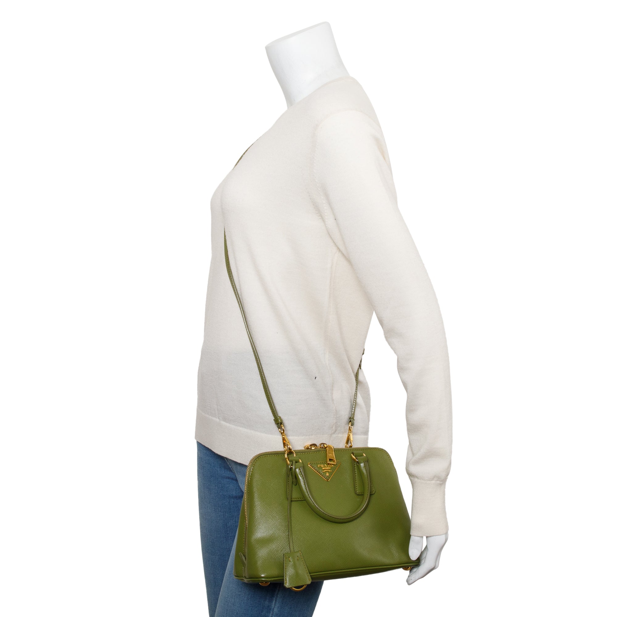Prada Green Saffiano Lux Small Promenade Tote w/ Strap