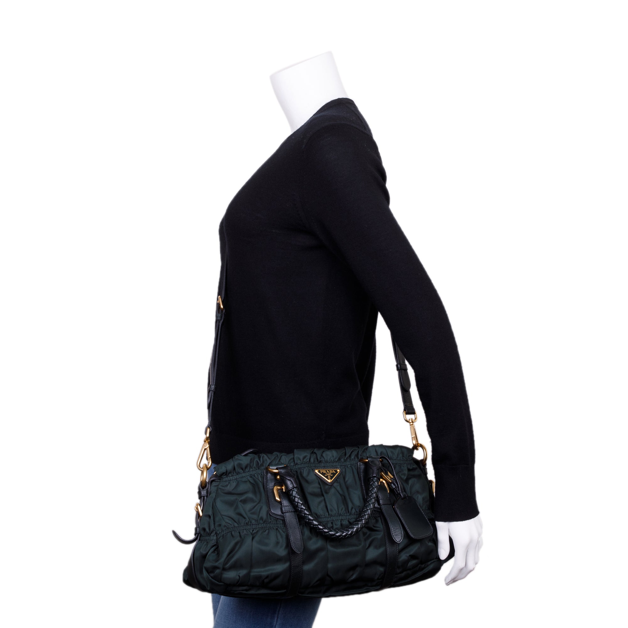 Prada Green Tessuto Nylon Gauffre Quilted Satchel Bag