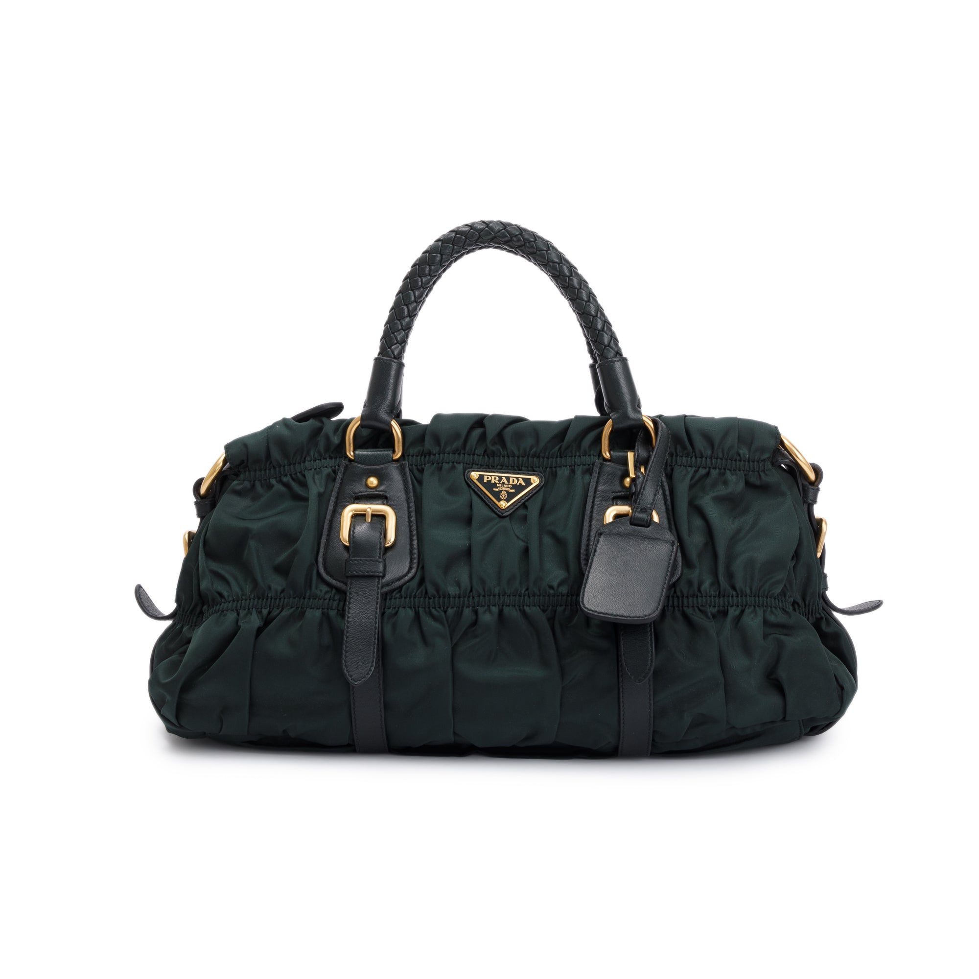 Prada Green Tessuto Nylon Gauffre Quilted Satchel Bag