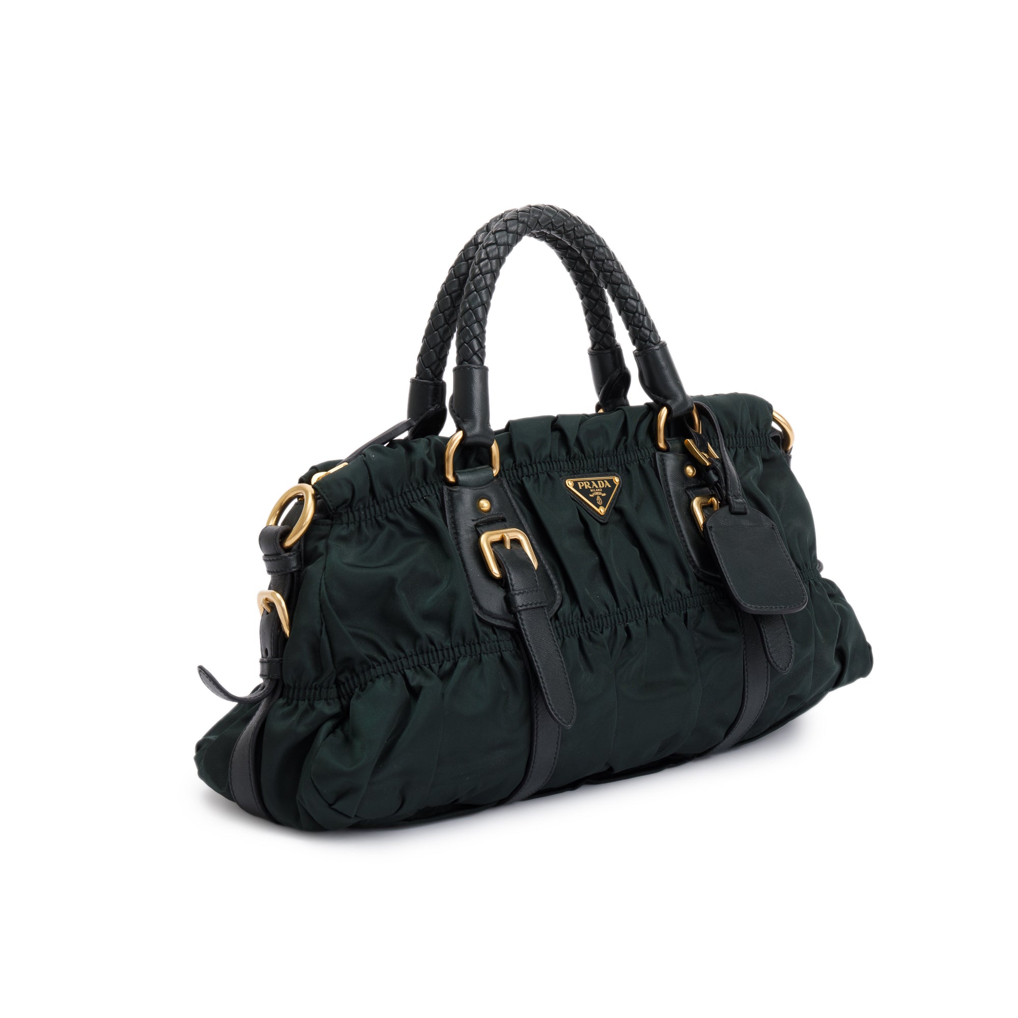 Prada Green Tessuto Nylon Gauffre Quilted Satchel Bag