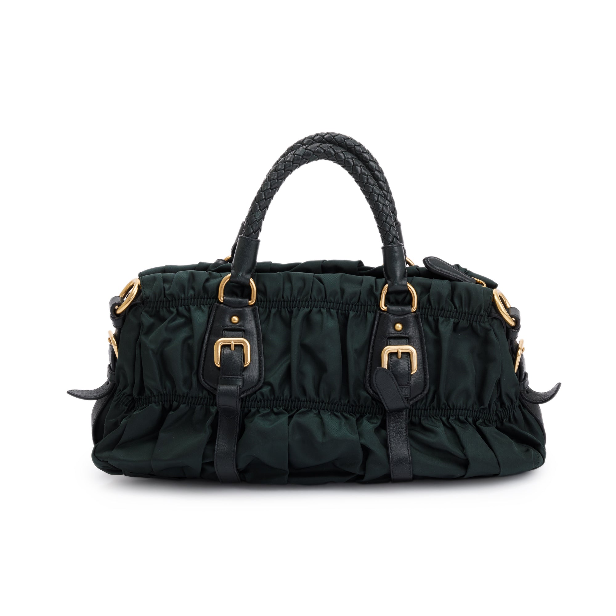 Prada Green Tessuto Nylon Gauffre Quilted Satchel Bag