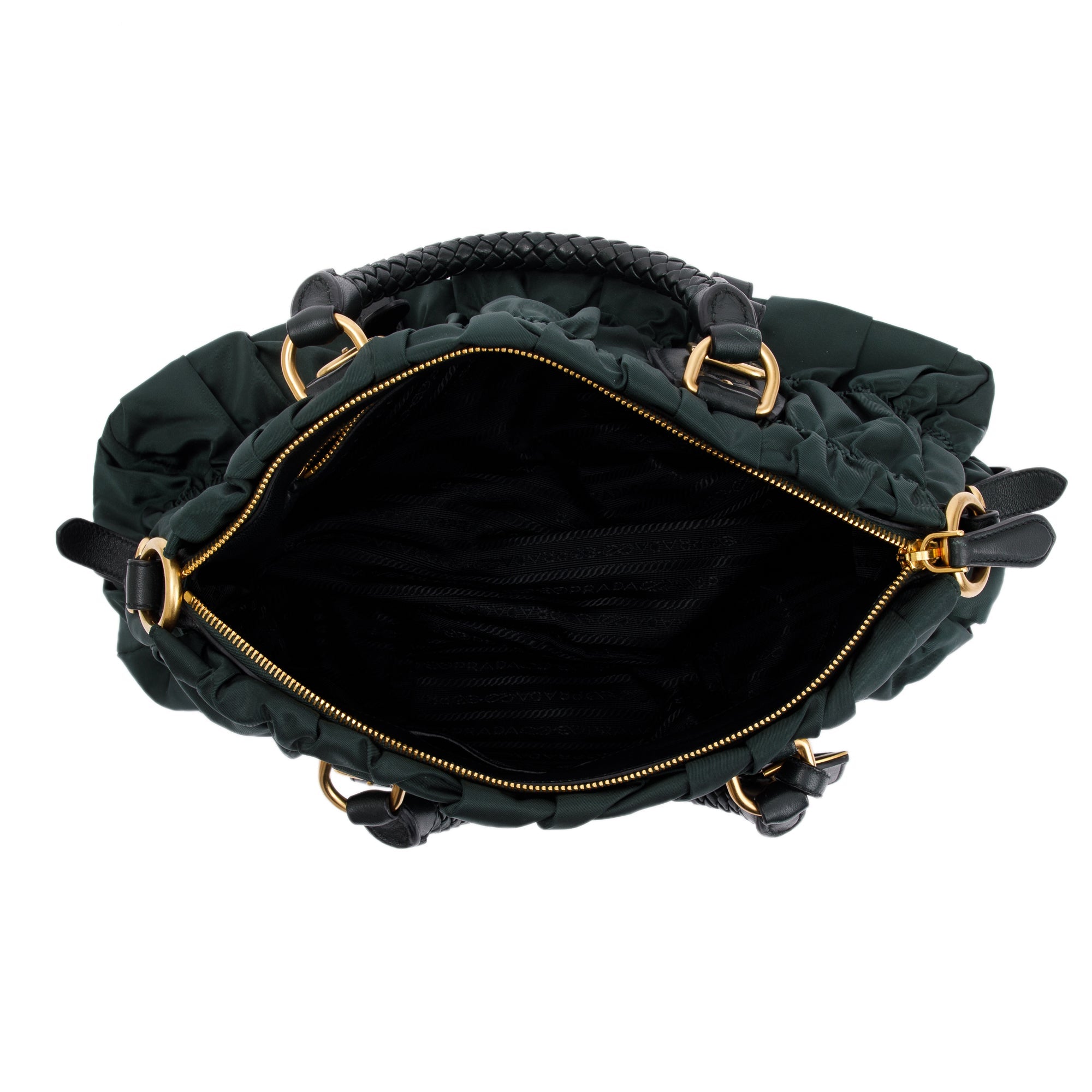 Prada Green Tessuto Nylon Gauffre Quilted Satchel Bag