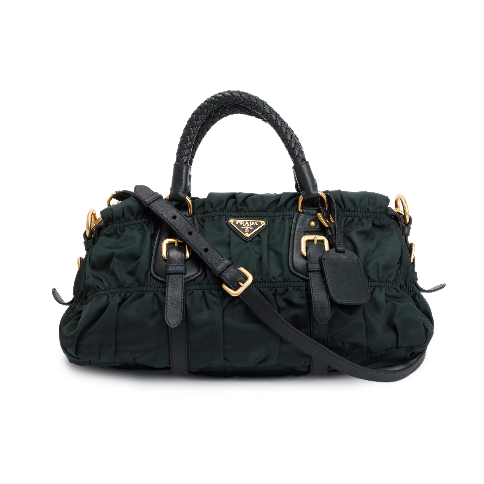 Prada Green Tessuto Nylon Gauffre Quilted Satchel Bag
