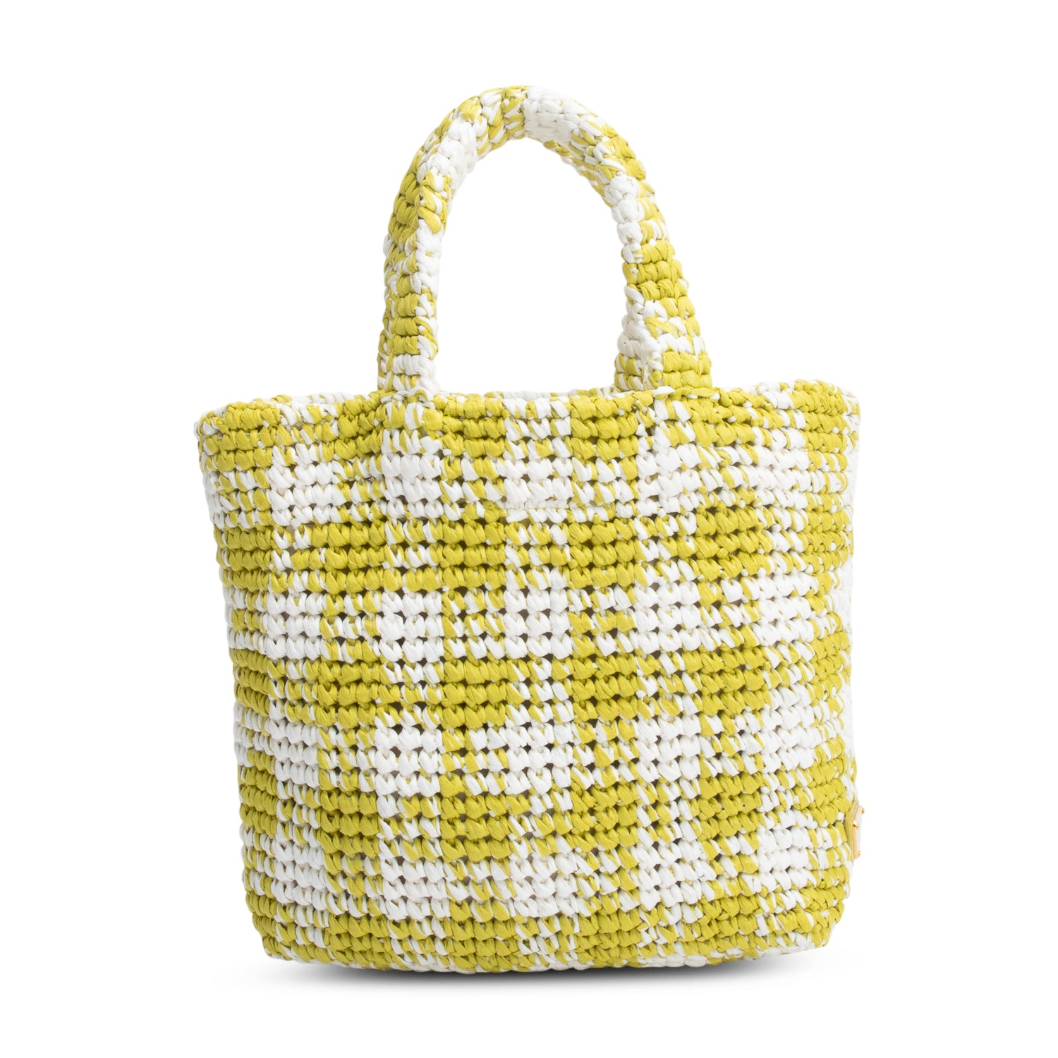 Prada Green/White Crochet Raffia Small Logo Tote