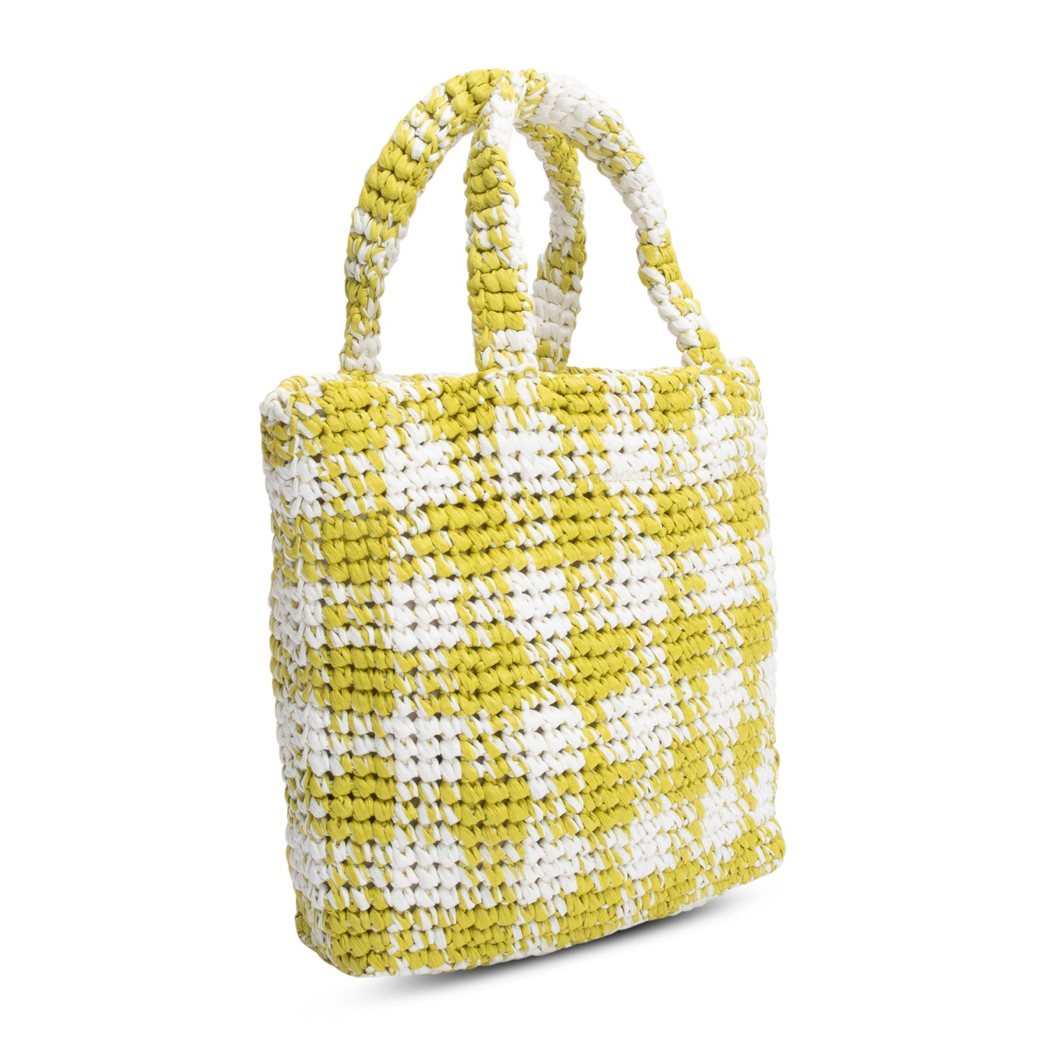 Prada Green/White Crochet Raffia Small Logo Tote