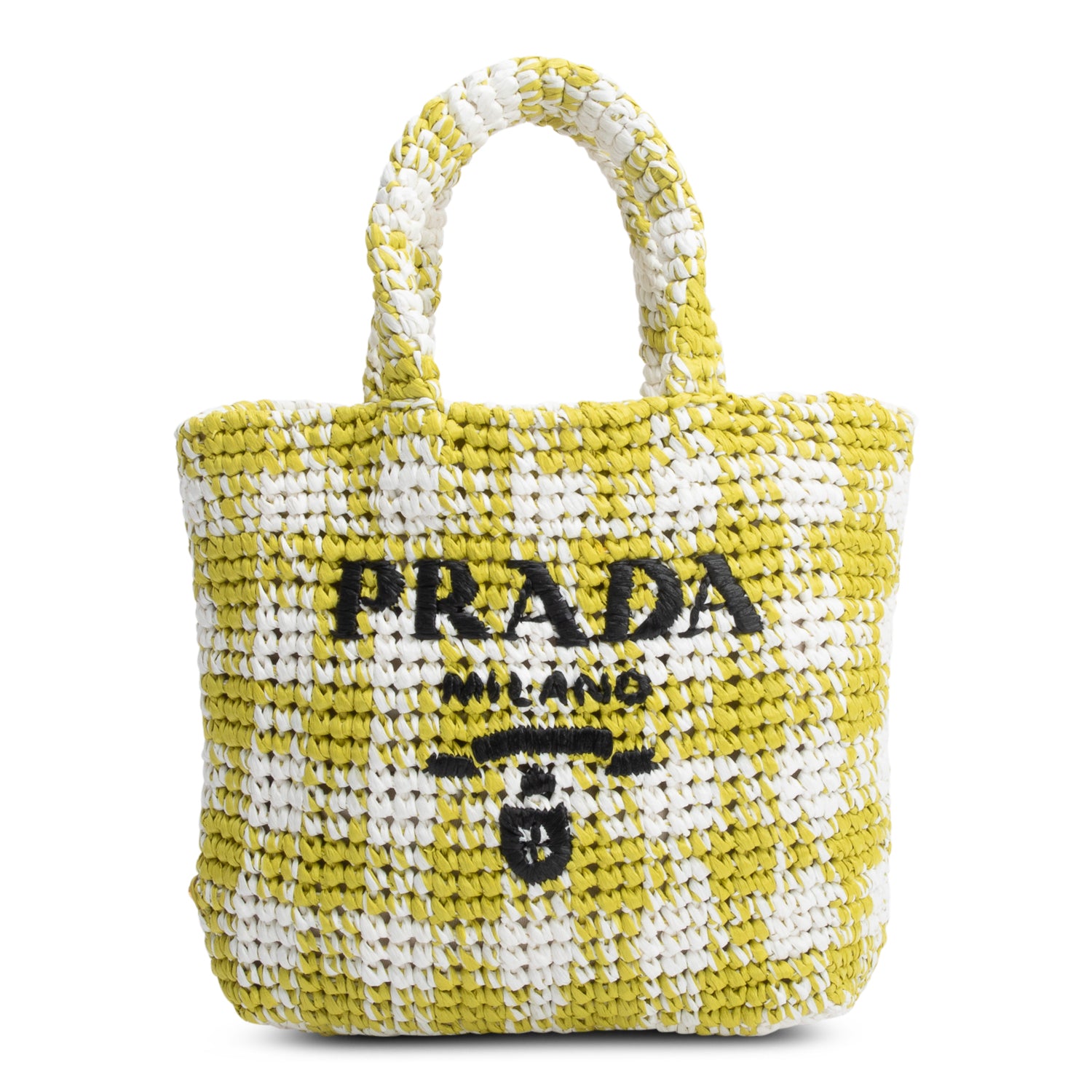 Prada Green/White Crochet Raffia Small Logo Tote